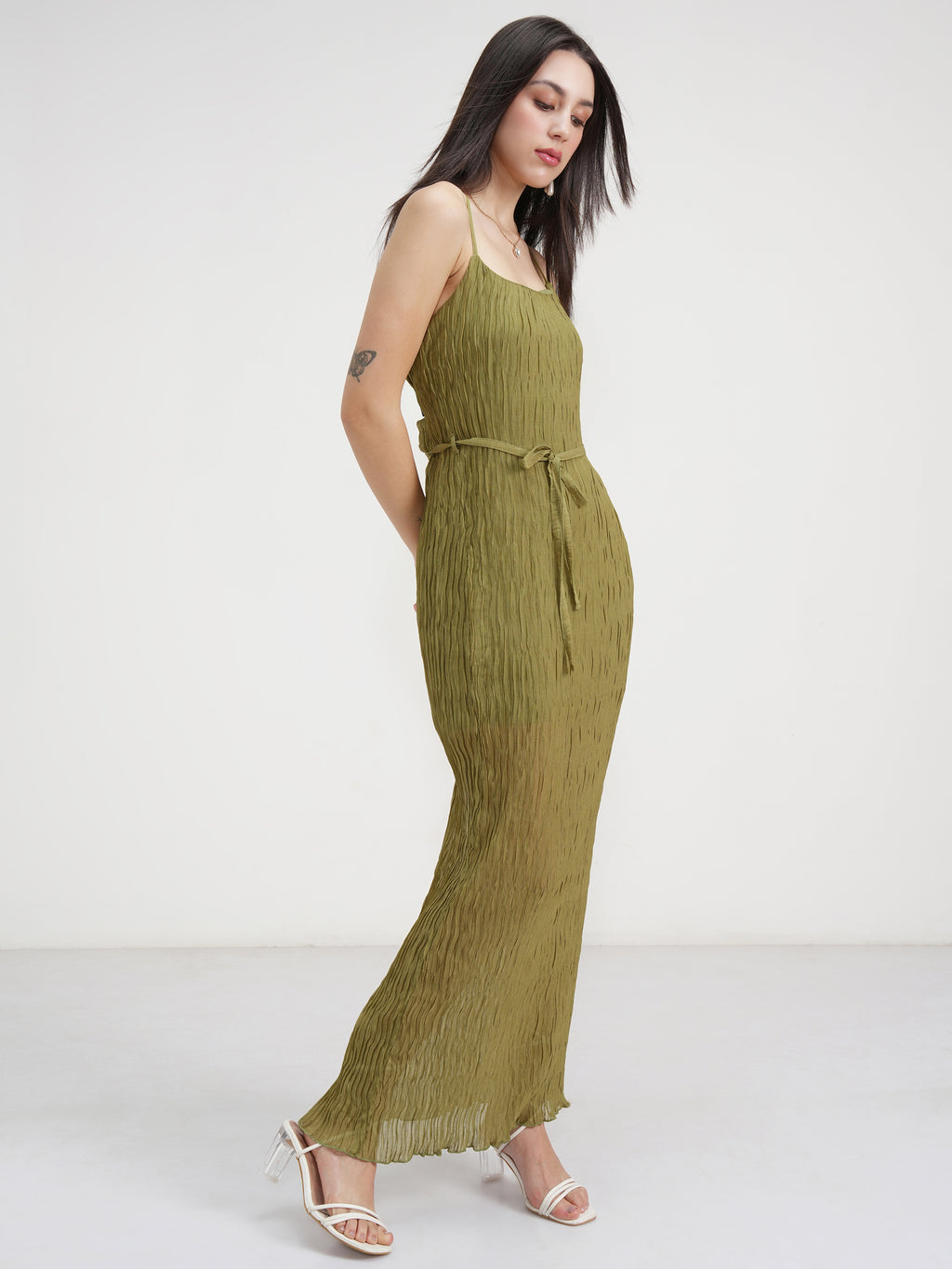 Tokyo Talkies Women Olive Solid Maxi Dress - Olive - Image 6