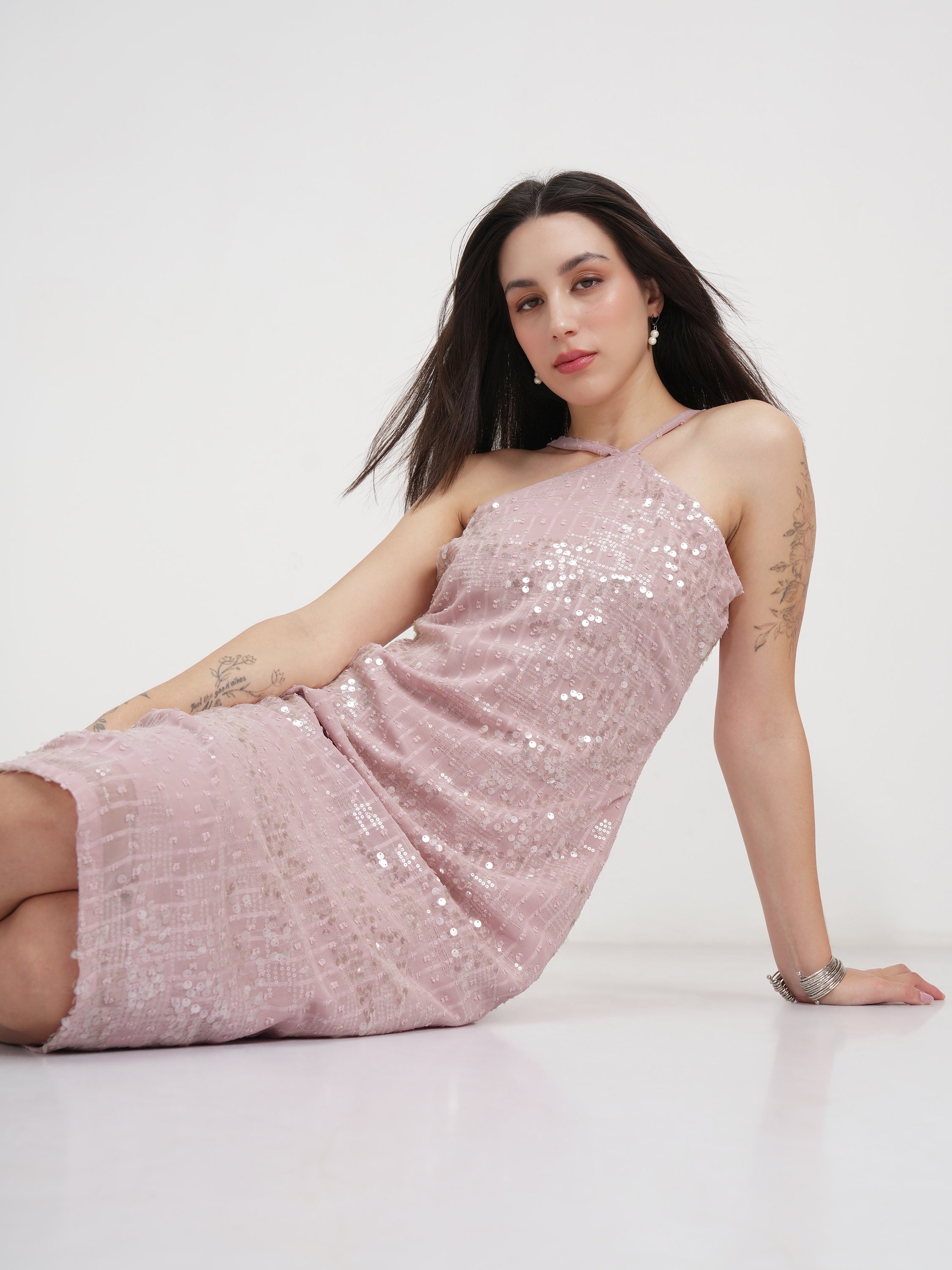 Tokyo Talkies Women Pink Embellished Sheath Dress - Pink - Image 1
