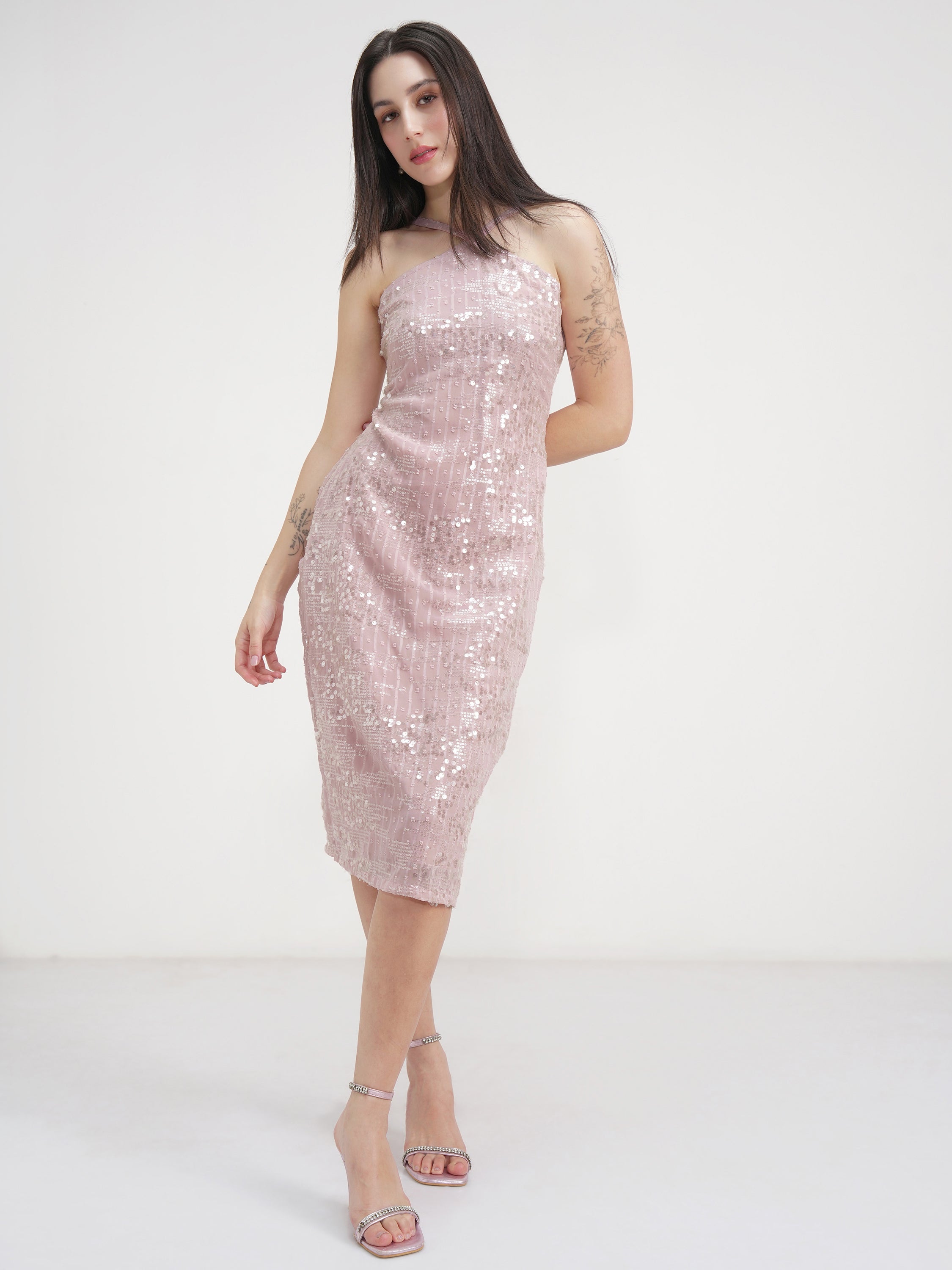 Tokyo Talkies Women Pink Embellished Sheath Dress - Pink - Image 2