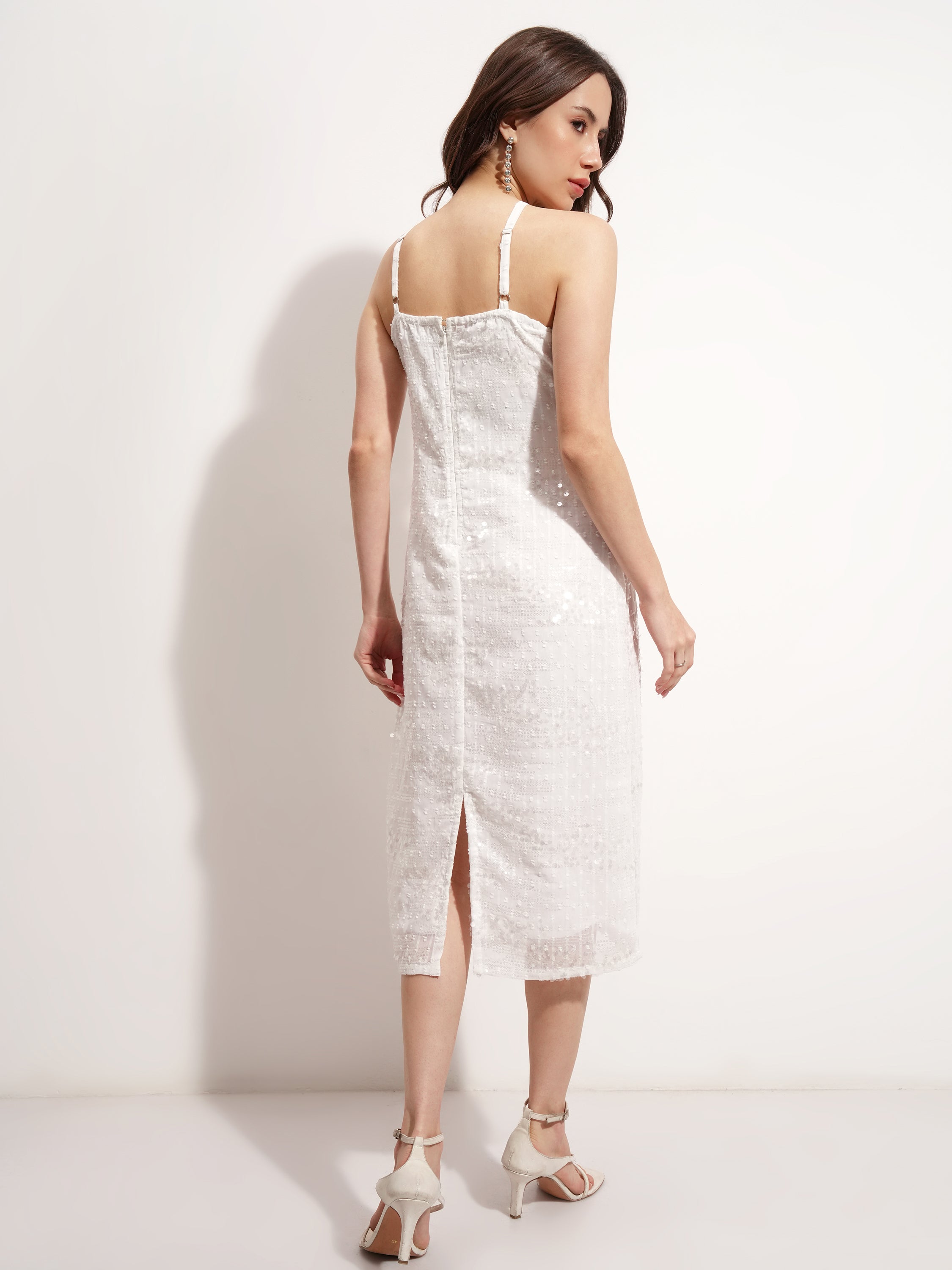 Tokyo Talkies Women Cream Solid A-Line Dress - Cream - Image 3