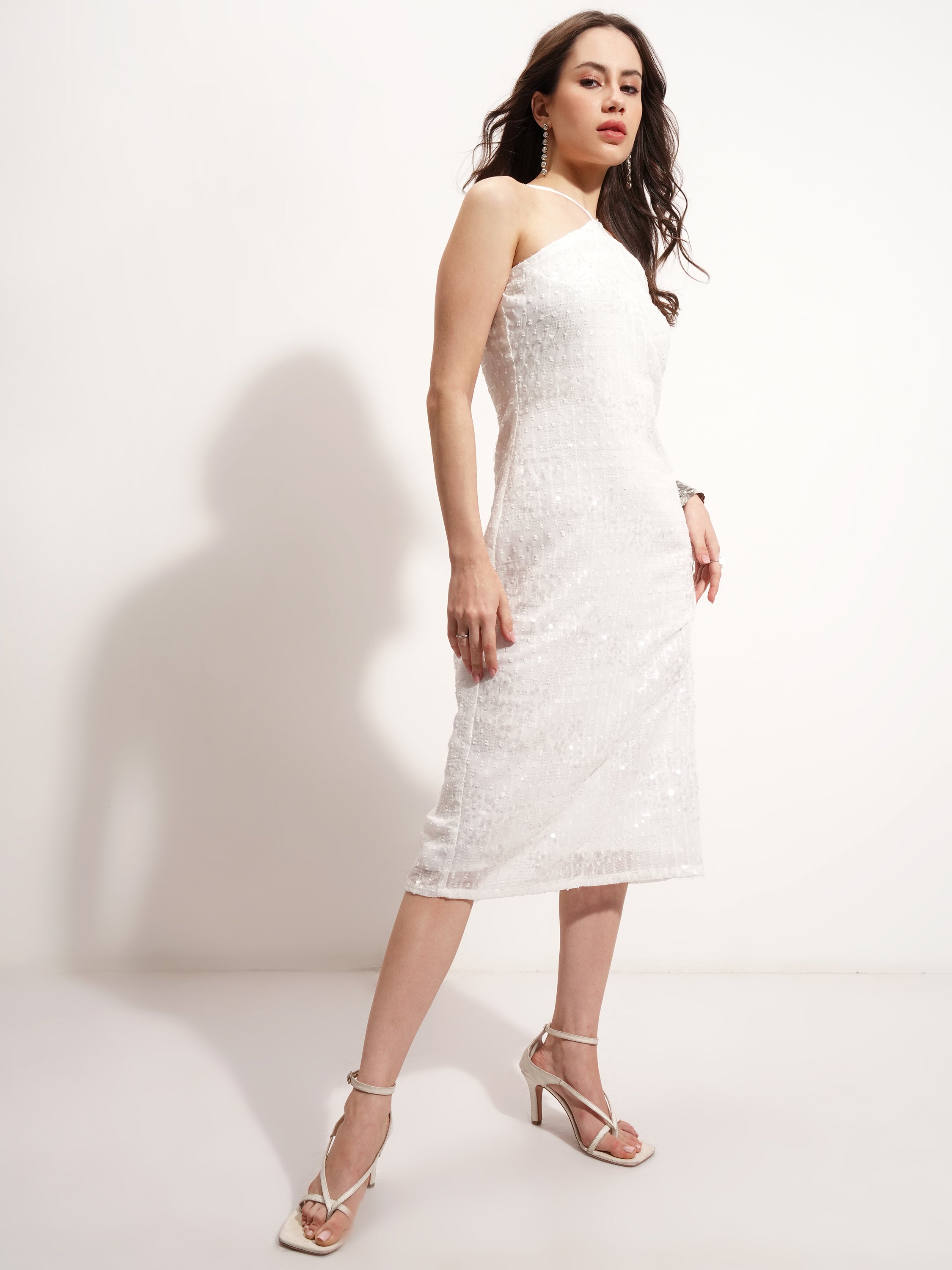 Tokyo Talkies Women Cream Solid A-Line Dress - Cream - Image 4