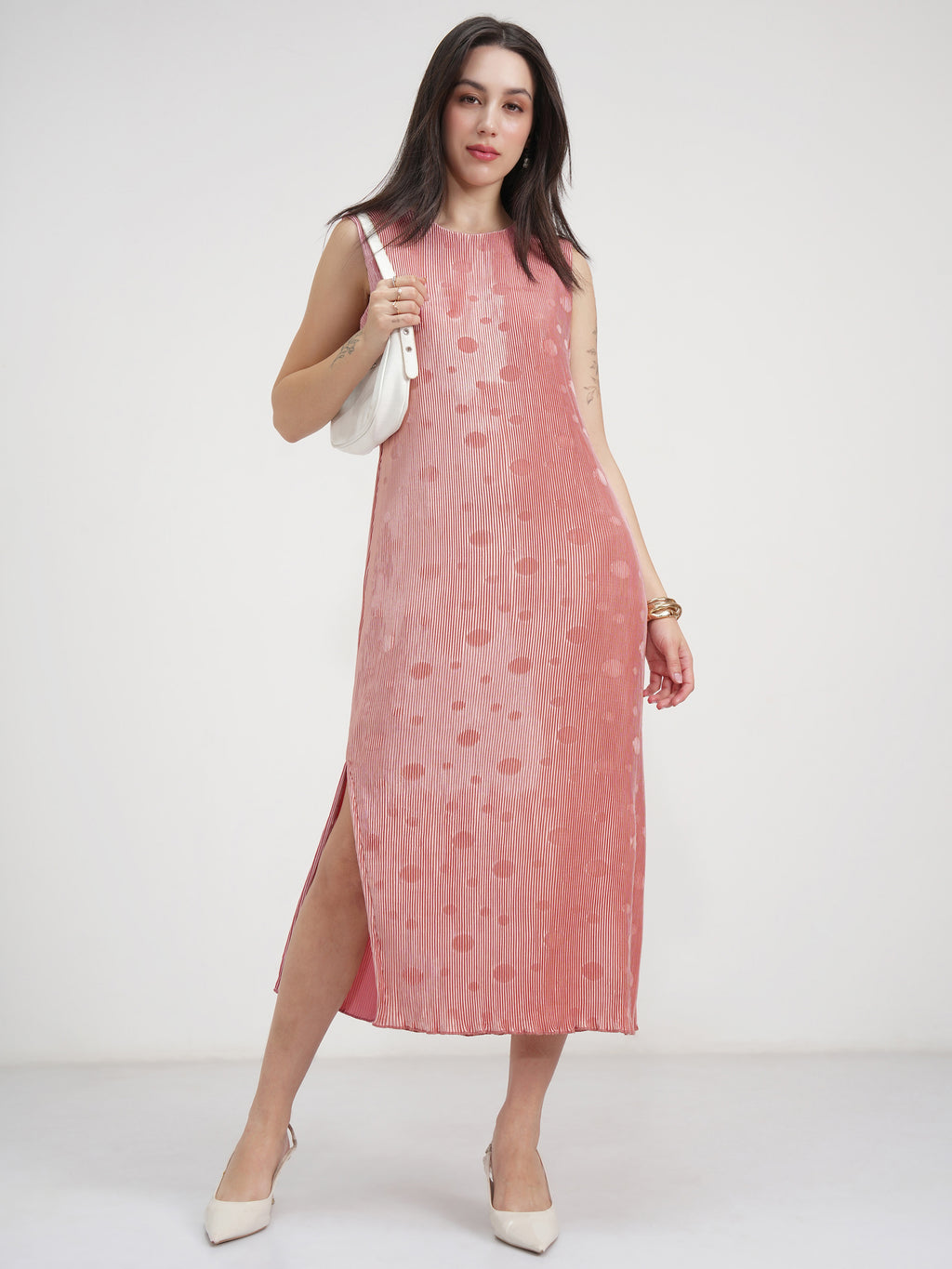 Tokyo Talkies Women Peach Printed A-Line Dress - Peach - Image 2
