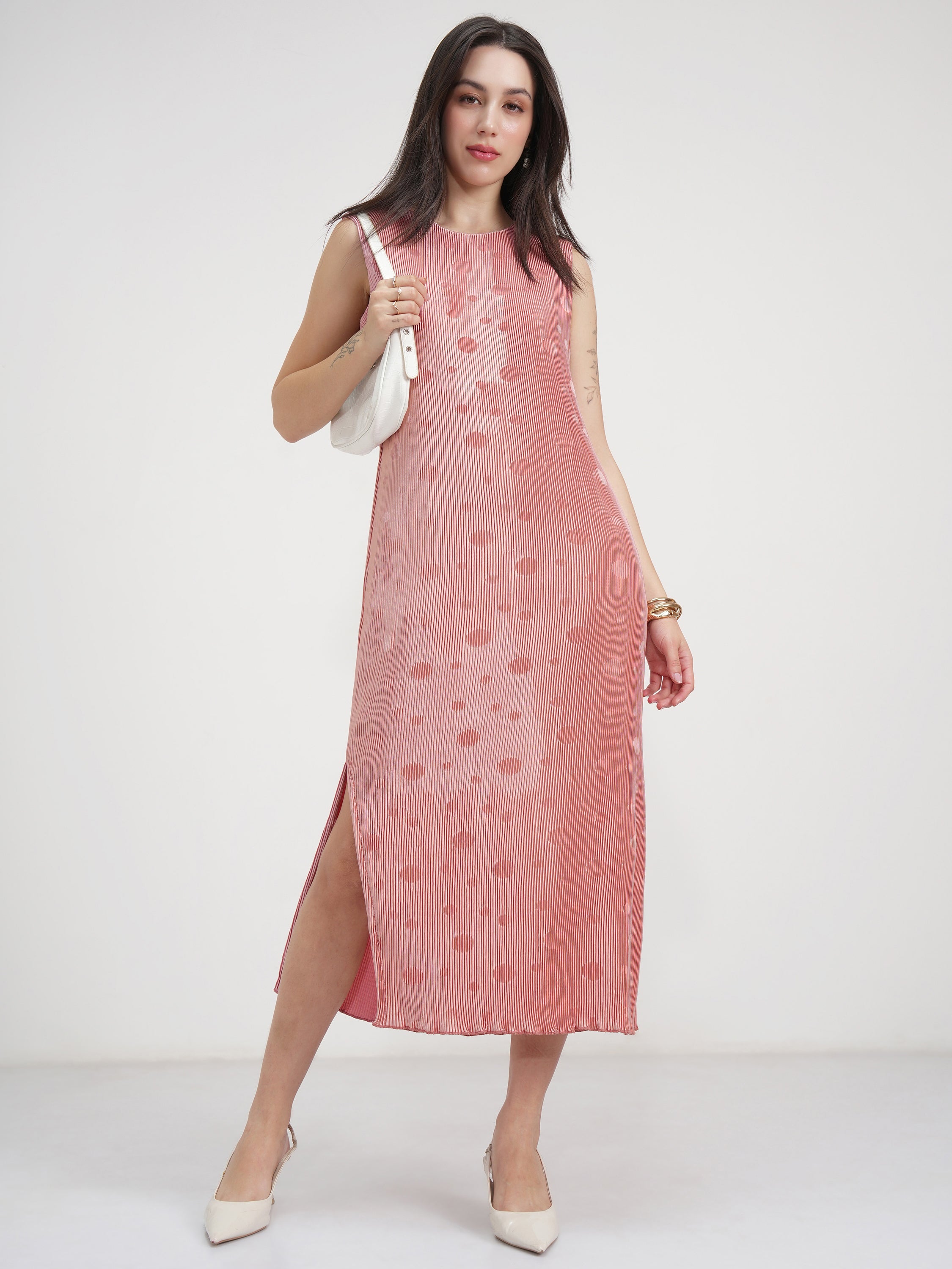 Tokyo Talkies Women Peach Printed A-Line Dress - Peach - Image 2