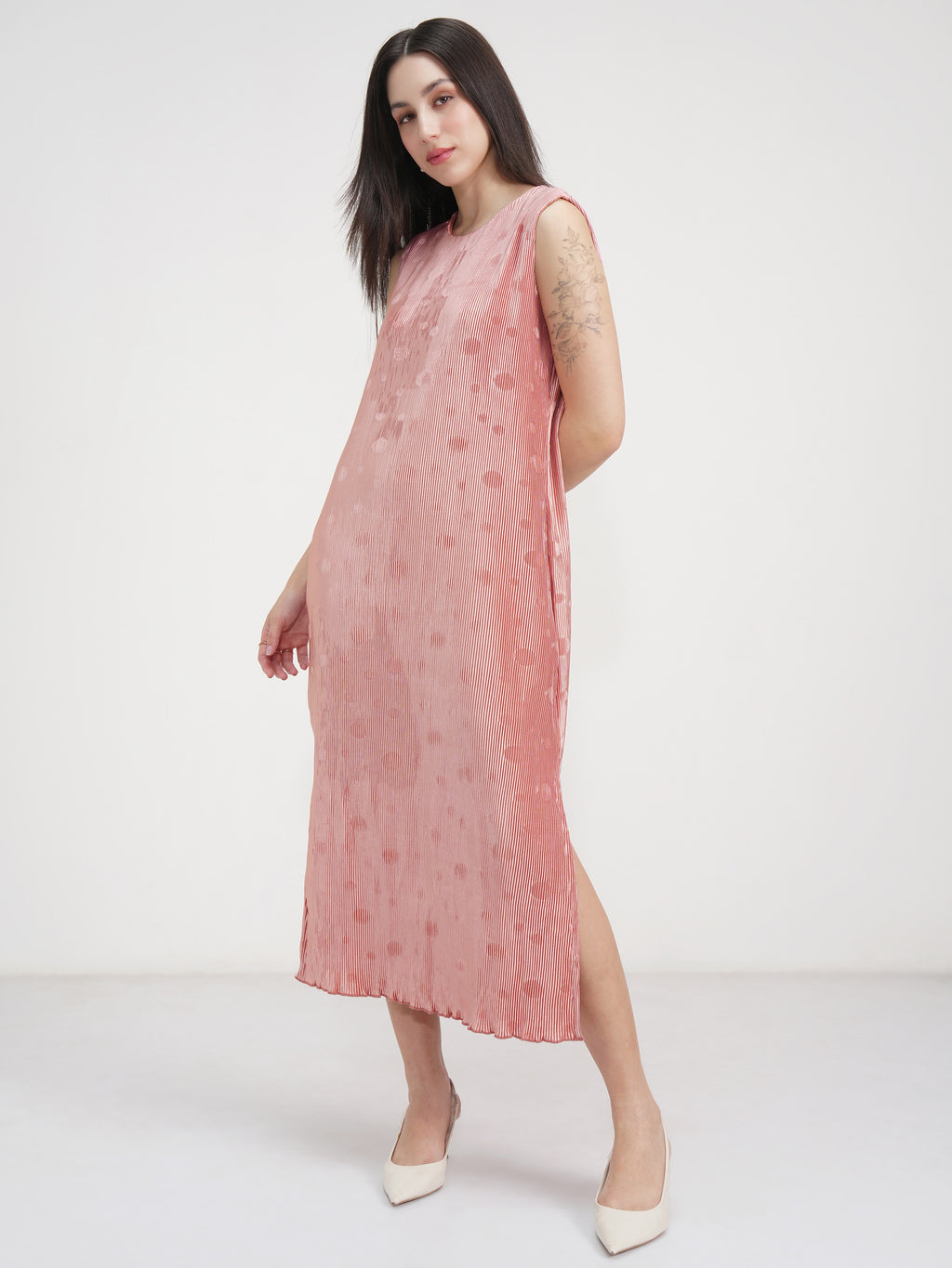 Tokyo Talkies Women Peach Printed A-Line Dress - Peach - Image 4