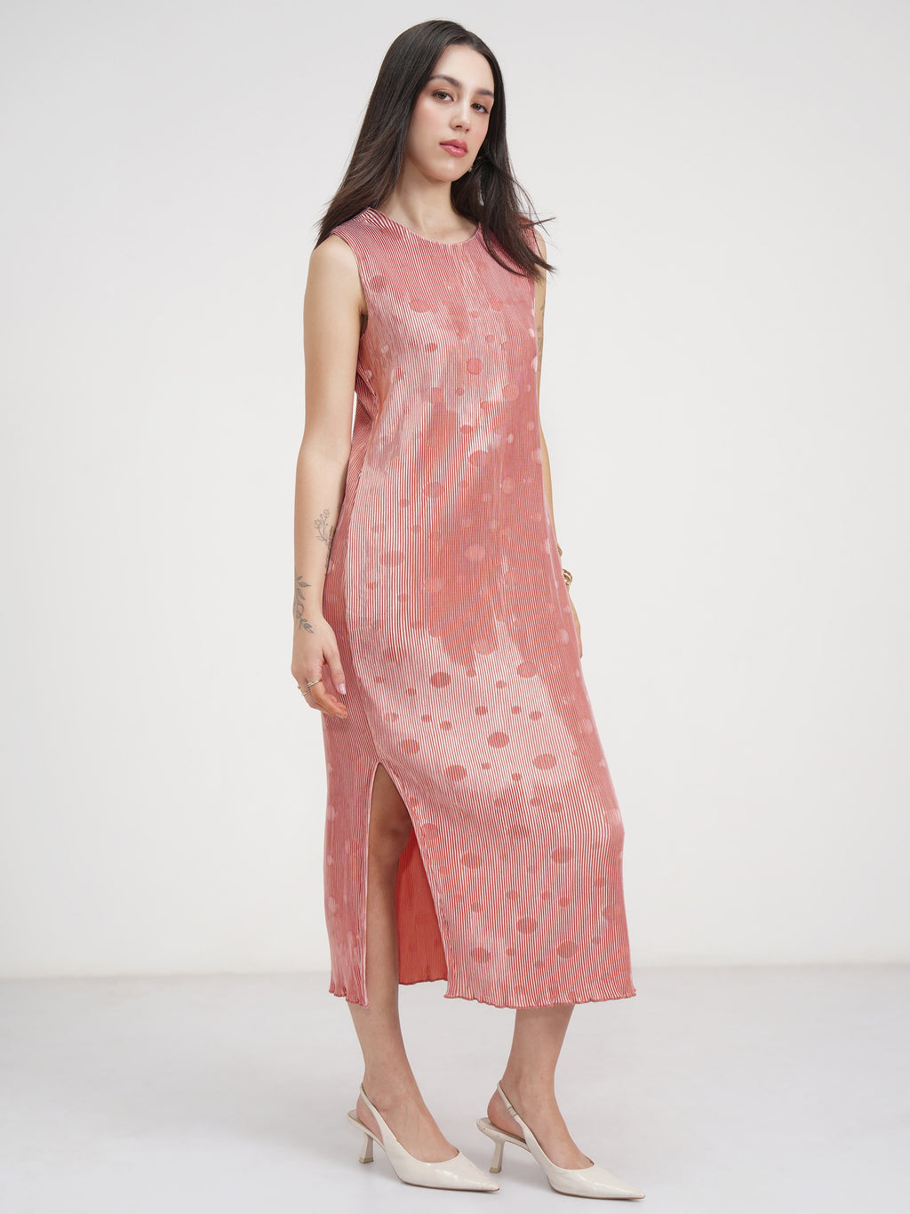 Tokyo Talkies Women Peach Printed A-Line Dress - Peach - Image 6