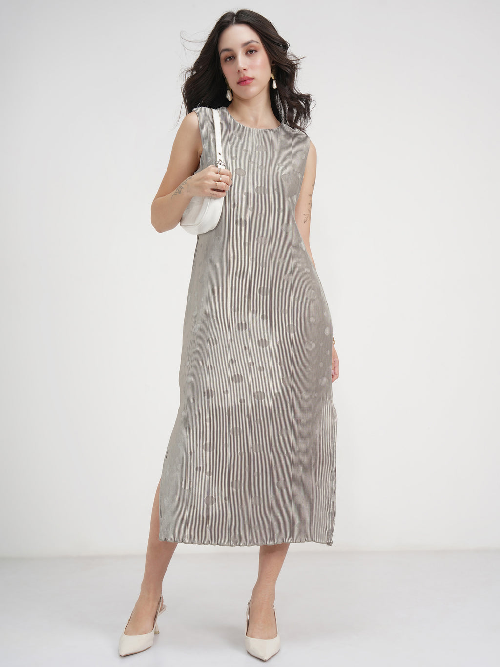 Tokyo Talkies Women Silver Printed A-Line Dress - Silver - Image 2