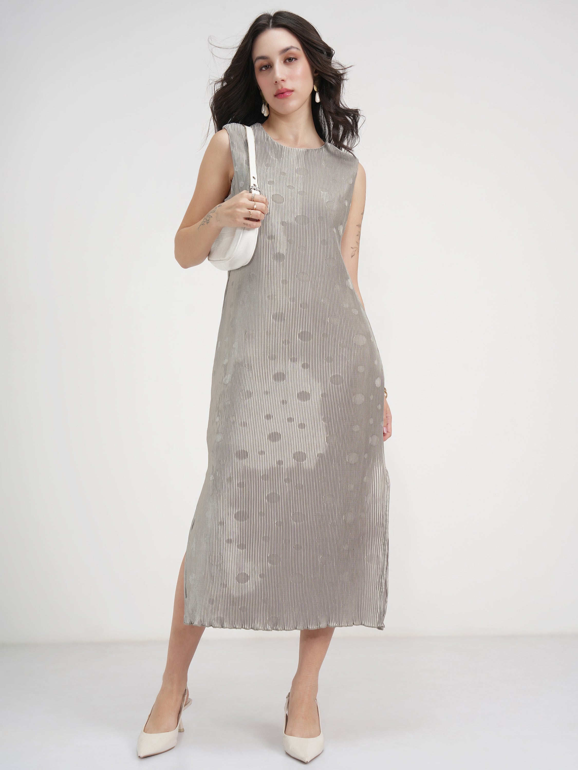 Tokyo Talkies Women Silver Printed A-Line Dress - Silver - Image 2