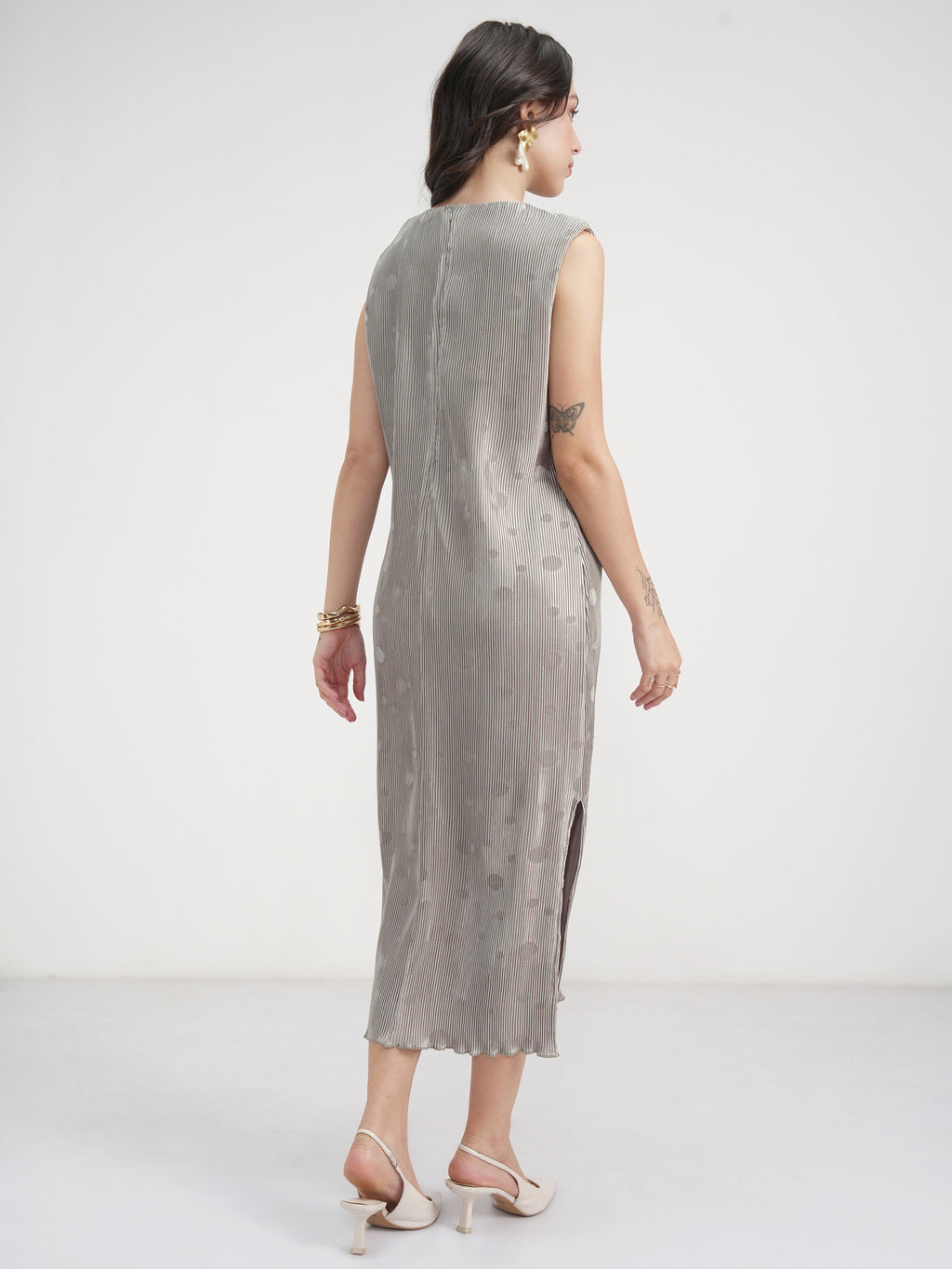 Tokyo Talkies Women Silver Printed A-Line Dress - Silver - Image 3