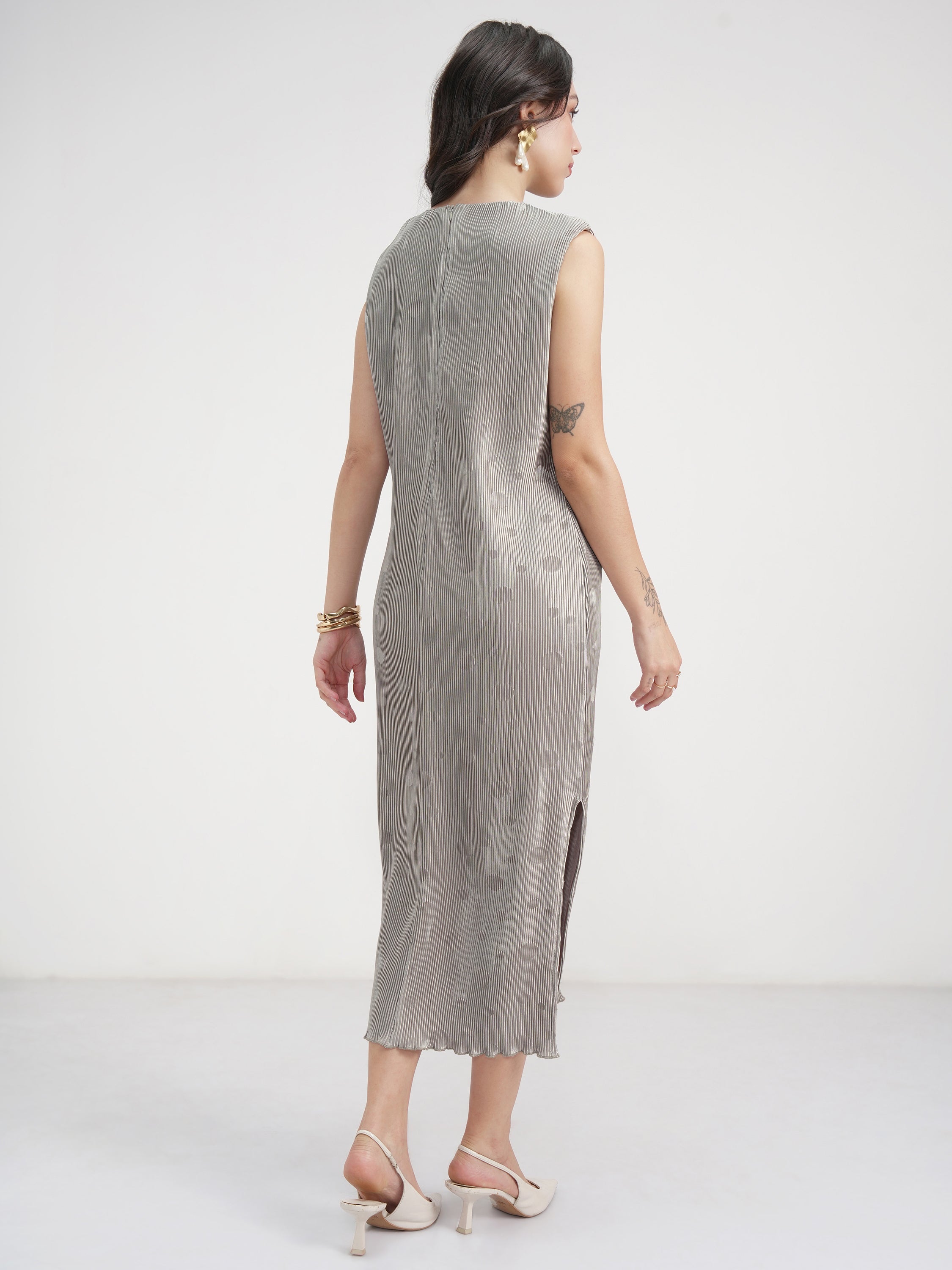 Tokyo Talkies Women Silver Printed A-Line Dress - Silver - Image 3