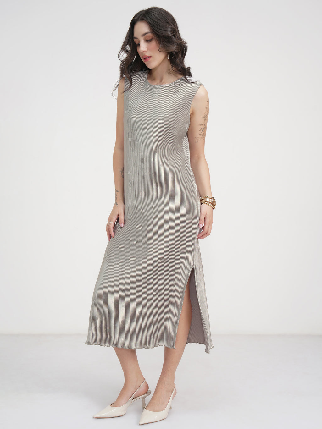 Tokyo Talkies Women Silver Printed A-Line Dress - Silver - Image 4