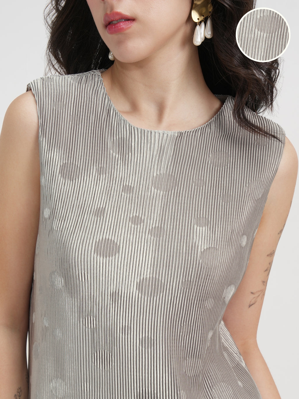 Tokyo Talkies Women Silver Printed A-Line Dress - Silver - Image 5