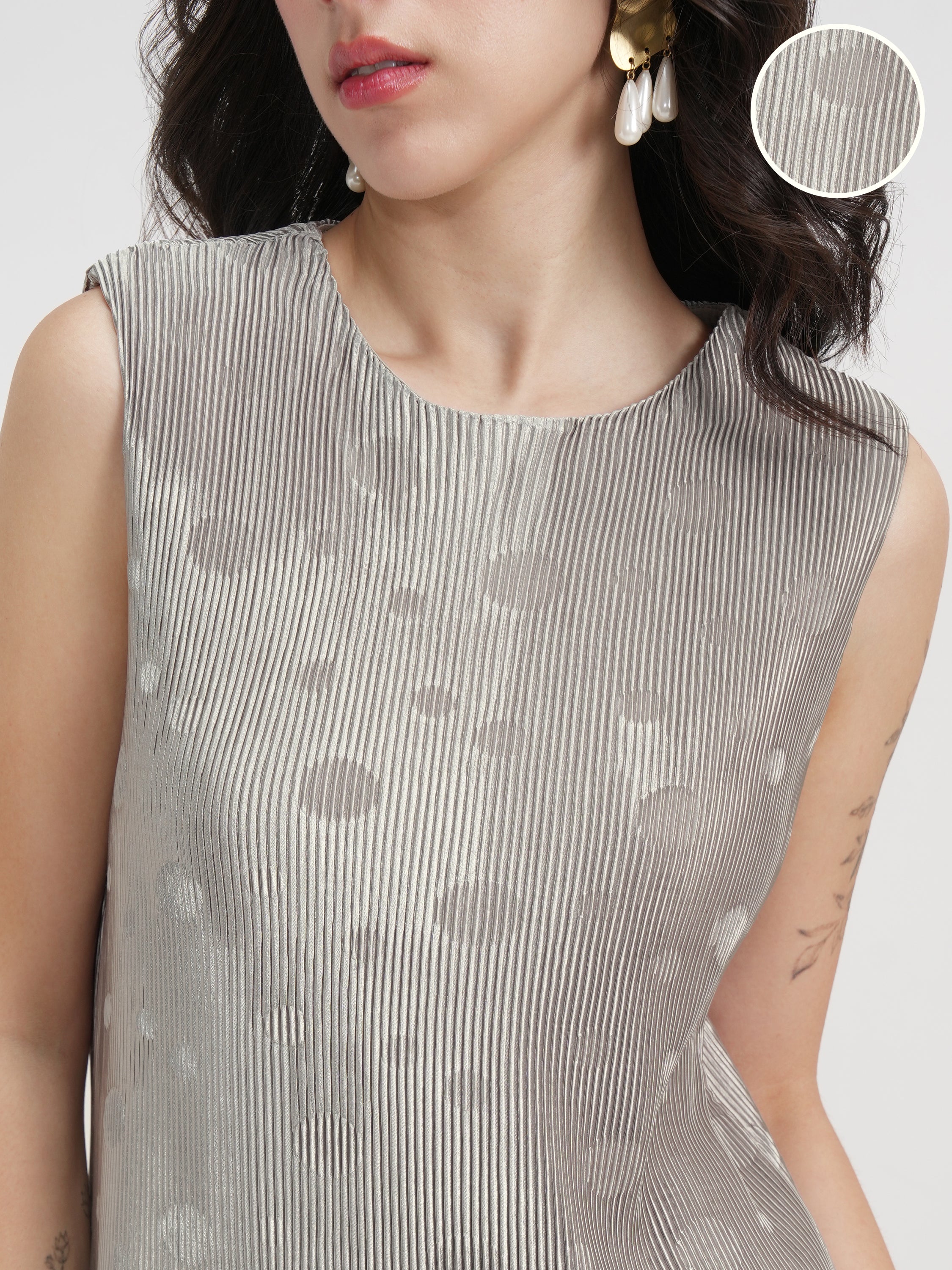 Tokyo Talkies Women Silver Printed A-Line Dress - Silver - Image 5