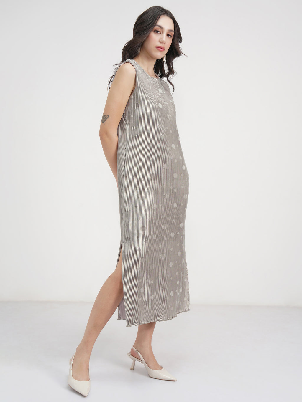 Tokyo Talkies Women Silver Printed A-Line Dress - Silver - Image 6