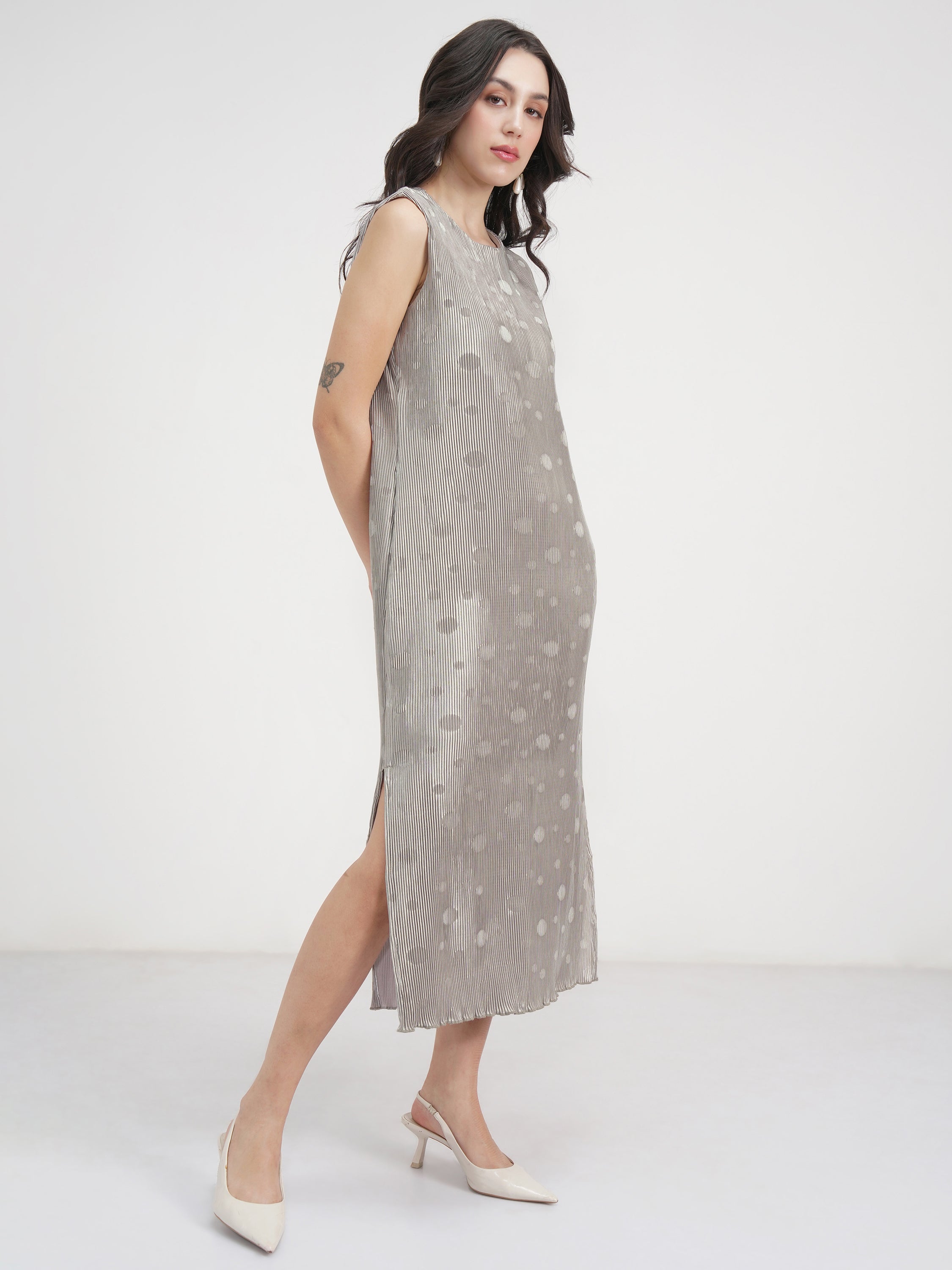 Tokyo Talkies Women Silver Printed A-Line Dress - Silver - Image 6