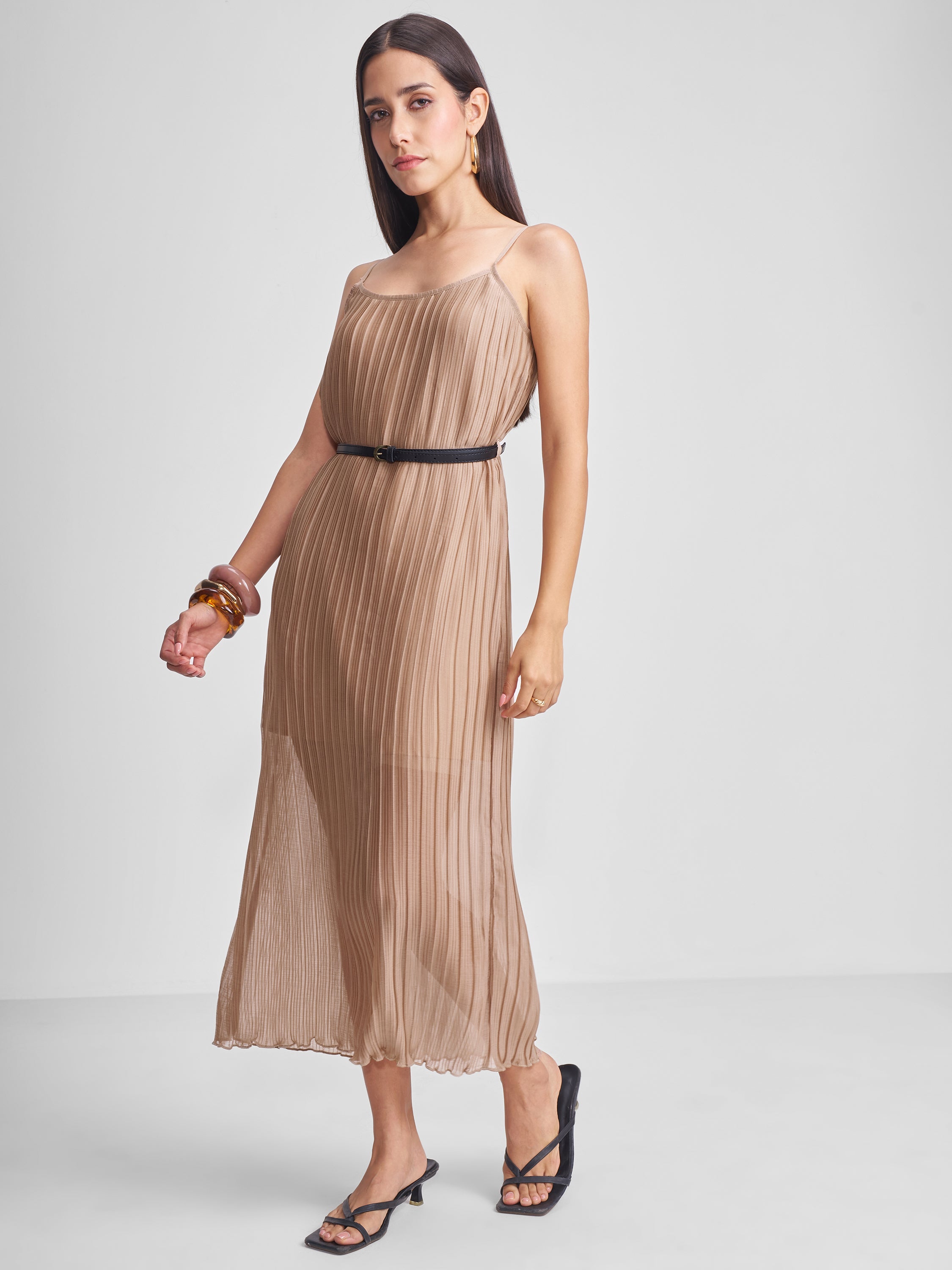 Tokyo Talkies Women Khaki Solid Maxi Dress - Khaki - Image 4