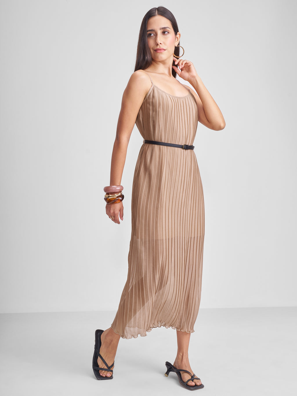 Tokyo Talkies Women Khaki Solid Maxi Dress - Khaki - Image 6