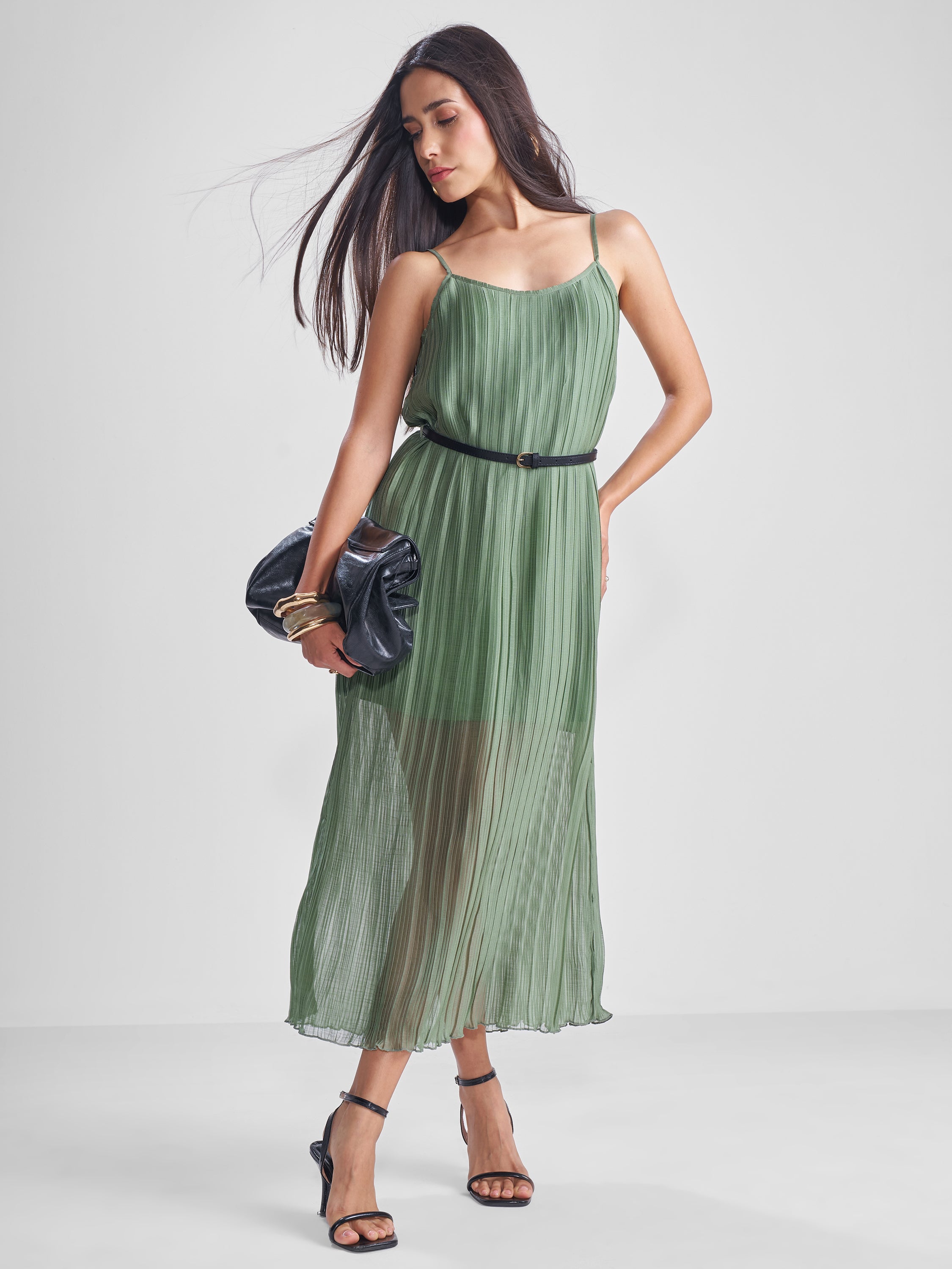 Tokyo Talkies Women Green Solid Maxi Dress - Green - Image 2