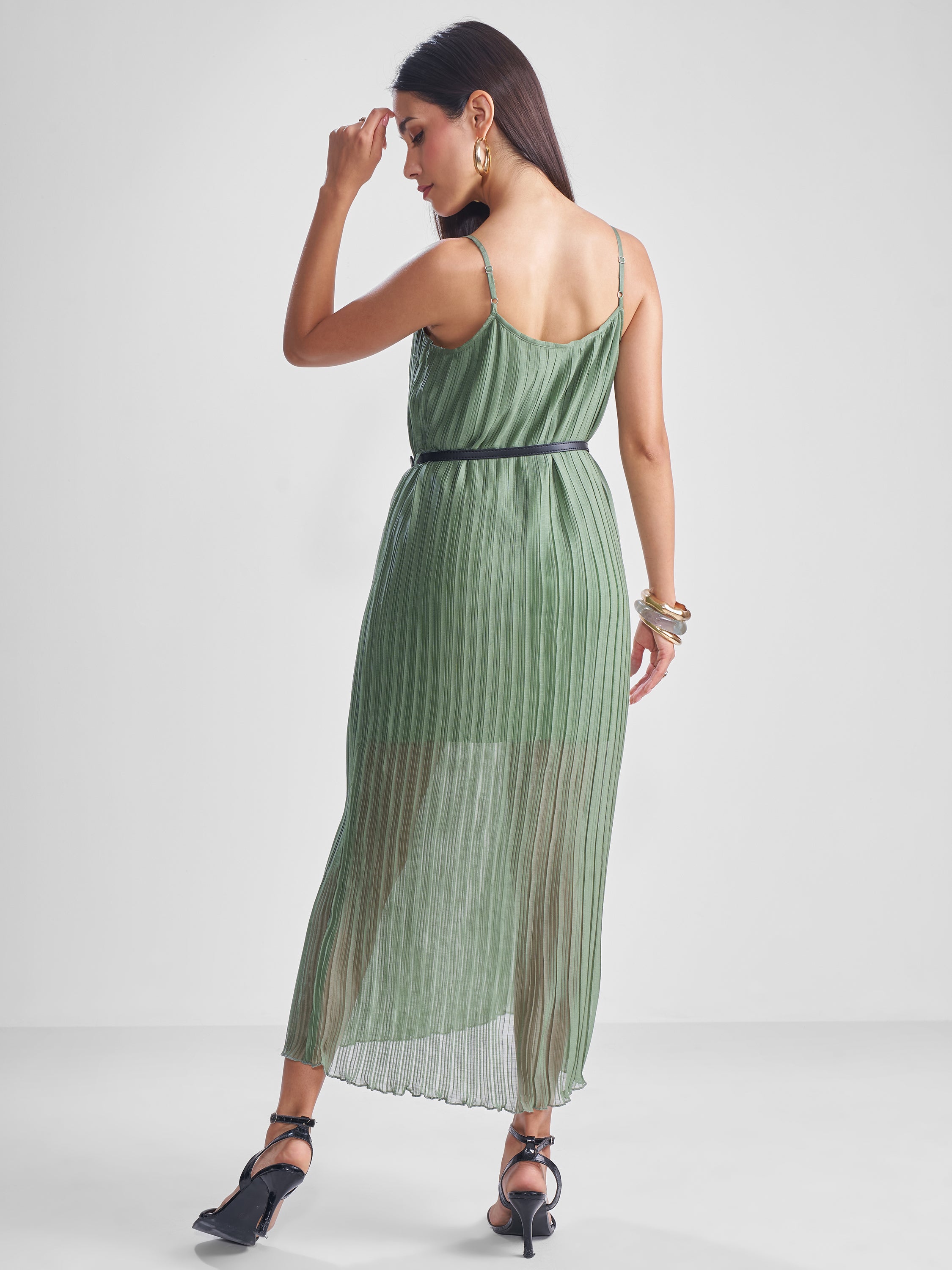 Tokyo Talkies Women Green Solid Maxi Dress - Green - Image 3