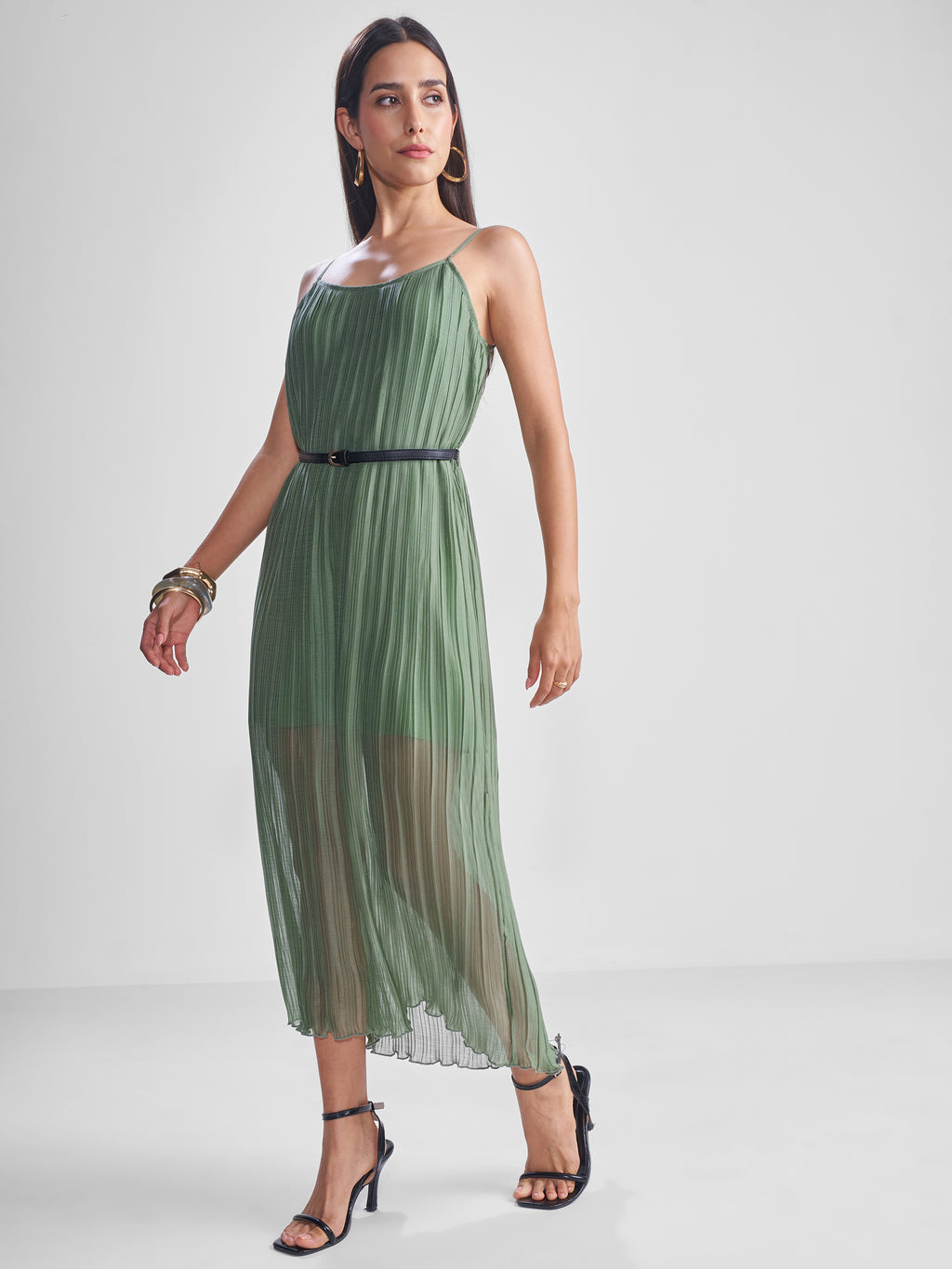 Tokyo Talkies Women Green Solid Maxi Dress - Green - Image 4