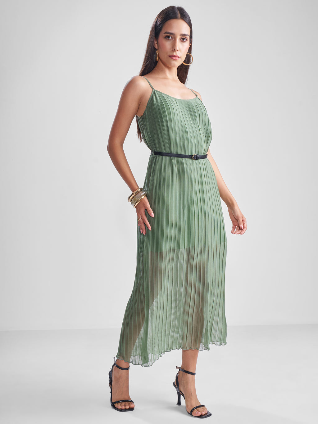 Tokyo Talkies Women Green Solid Maxi Dress - Green - Image 6