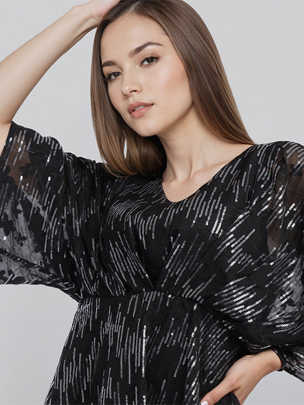 ESPYR By Tokyo Talkies Women Black Embellished Fit and Flare Dress - Black - Image 5