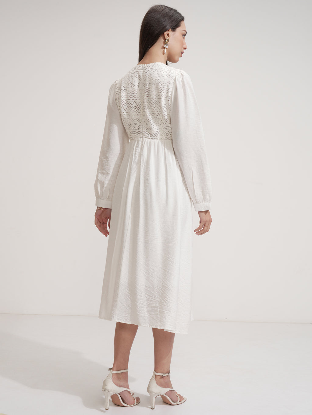 ESPYR By Tokyo Talkies Women White Self Design Fit and Flare Dress - White - Image 3