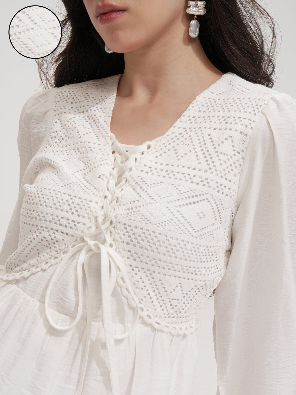 ESPYR By Tokyo Talkies Women White Self Design Fit and Flare Dress - White - Image 5