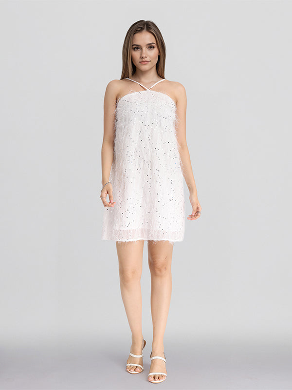 ESPYR By Tokyo Talkies Women White Embellished Fit and Flare Dress - White - Image 6