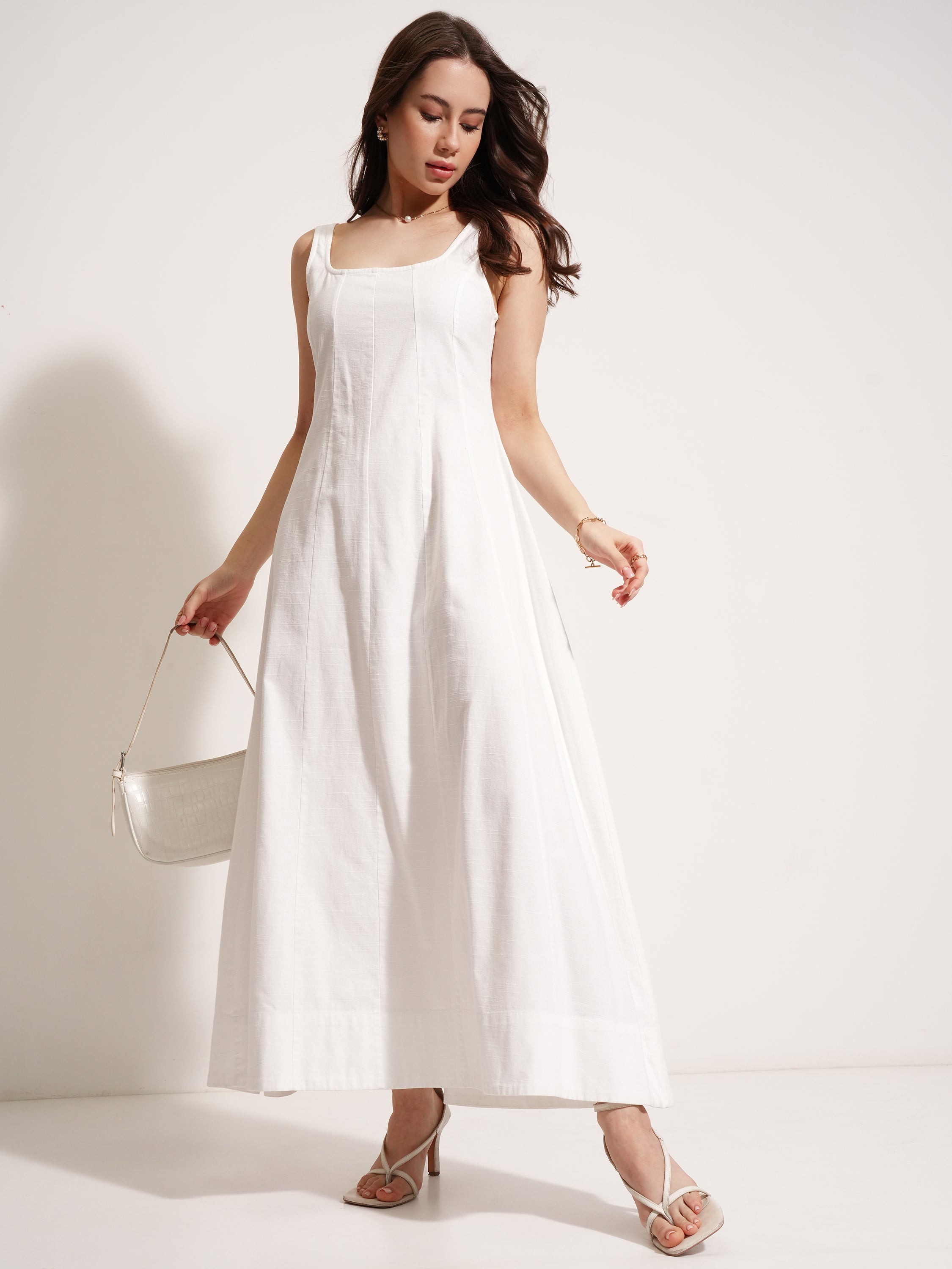 Tokyo Talkies Women White Solid Maxi Dress - White - Image 2