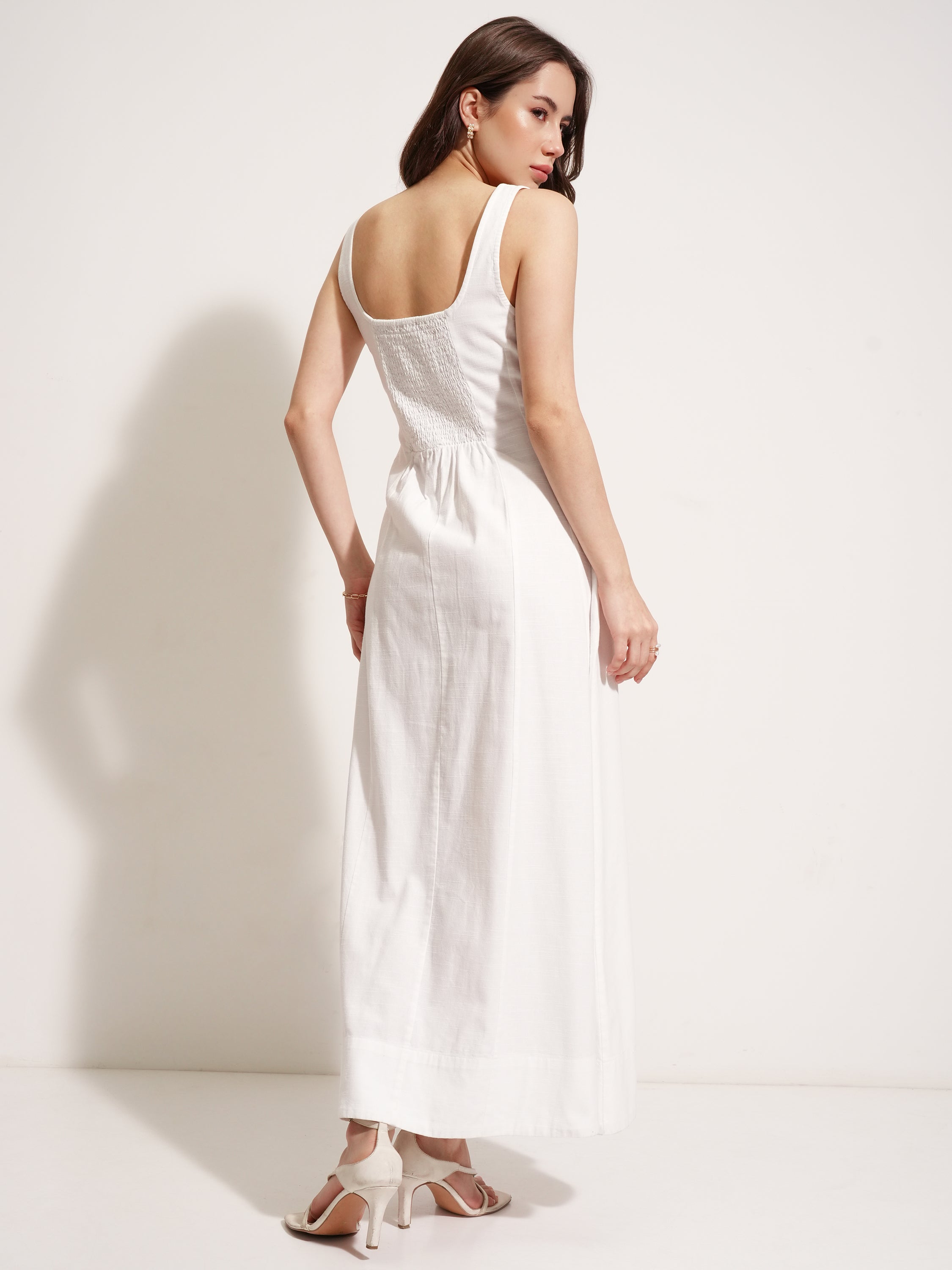 Tokyo Talkies Women White Solid Maxi Dress - White - Image 3