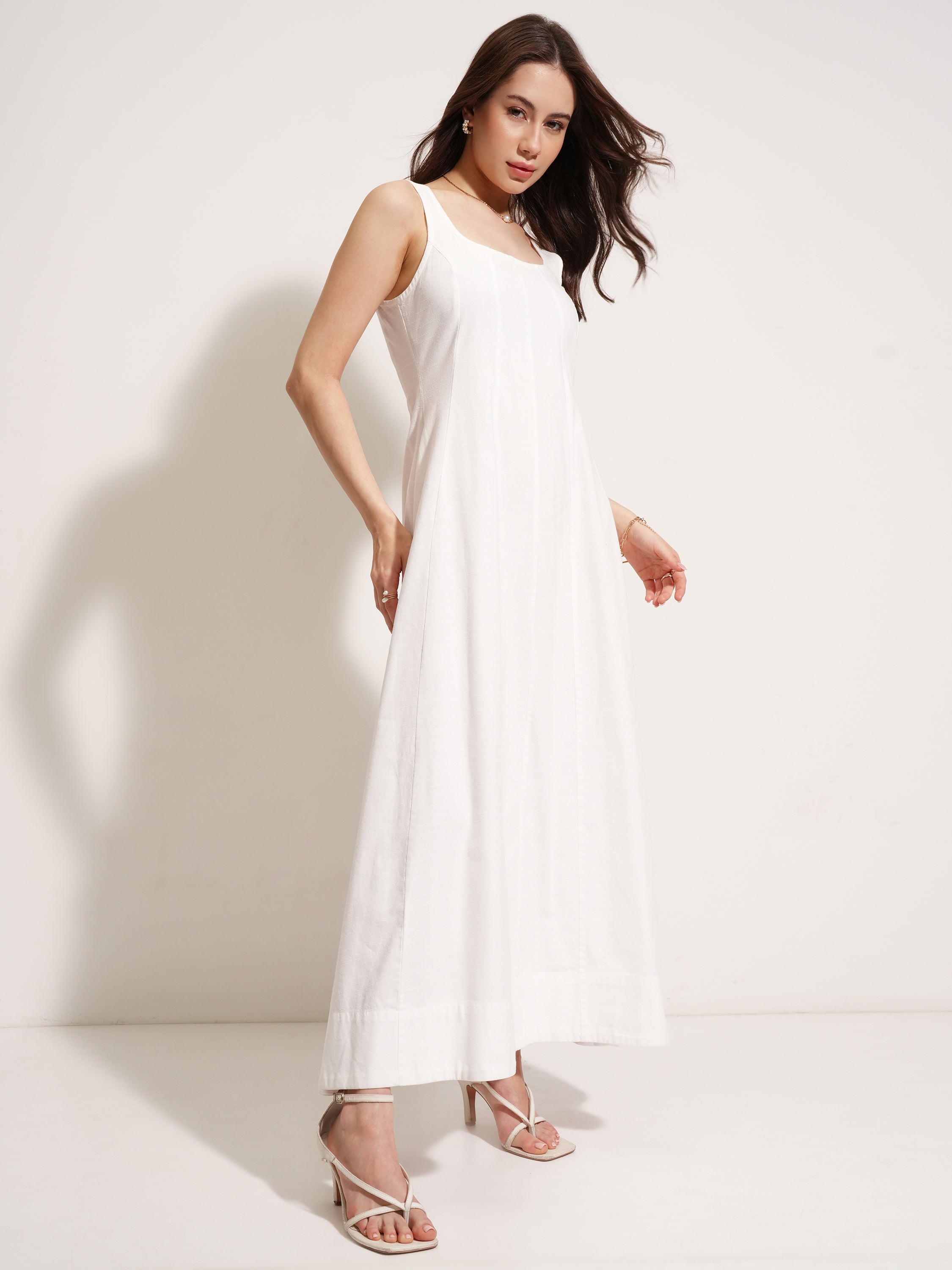 Tokyo Talkies Women White Solid Maxi Dress - White - Image 6