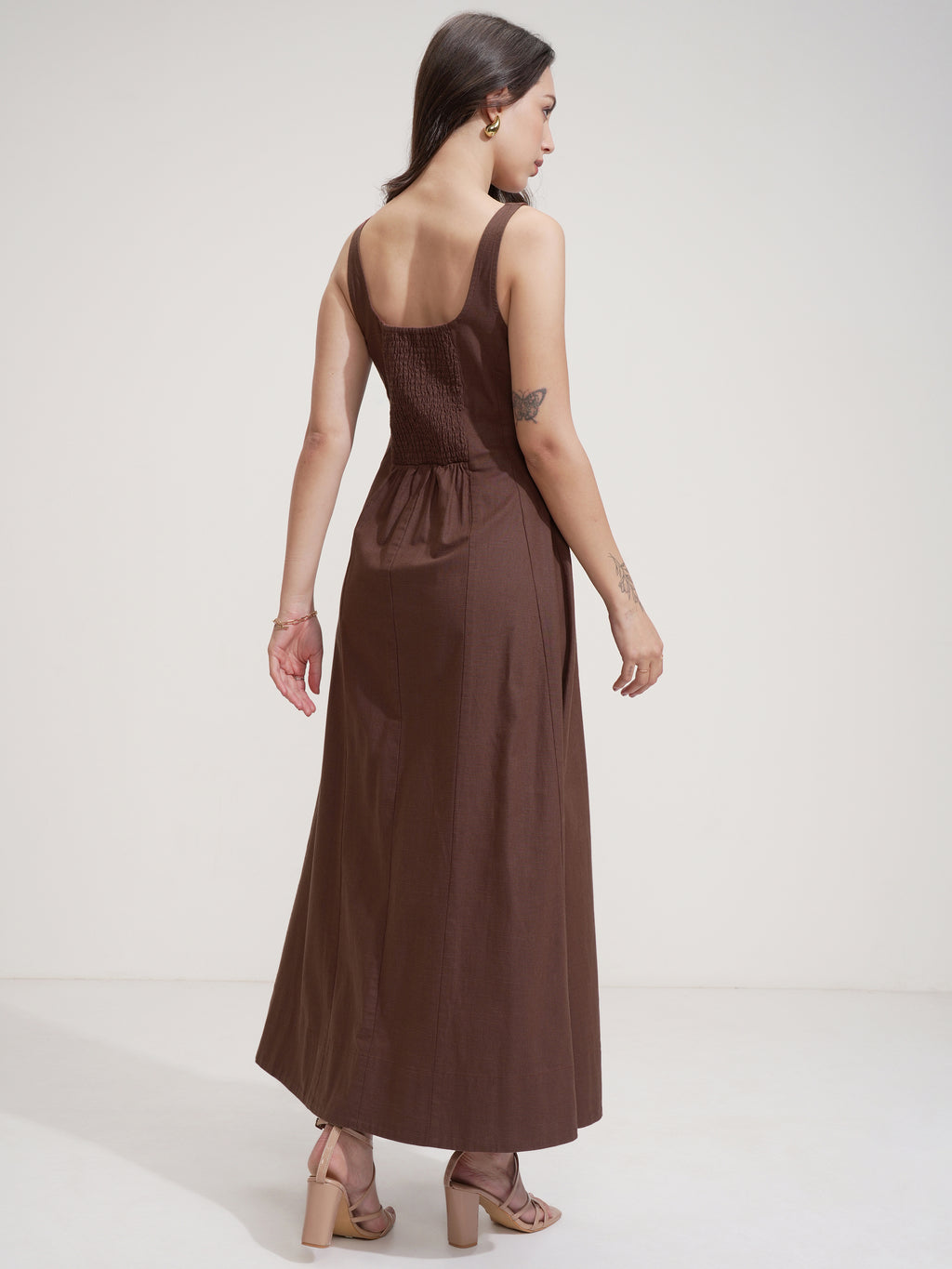 Tokyo Talkies Women Brown Solid Maxi Dress - Brown - Image 3