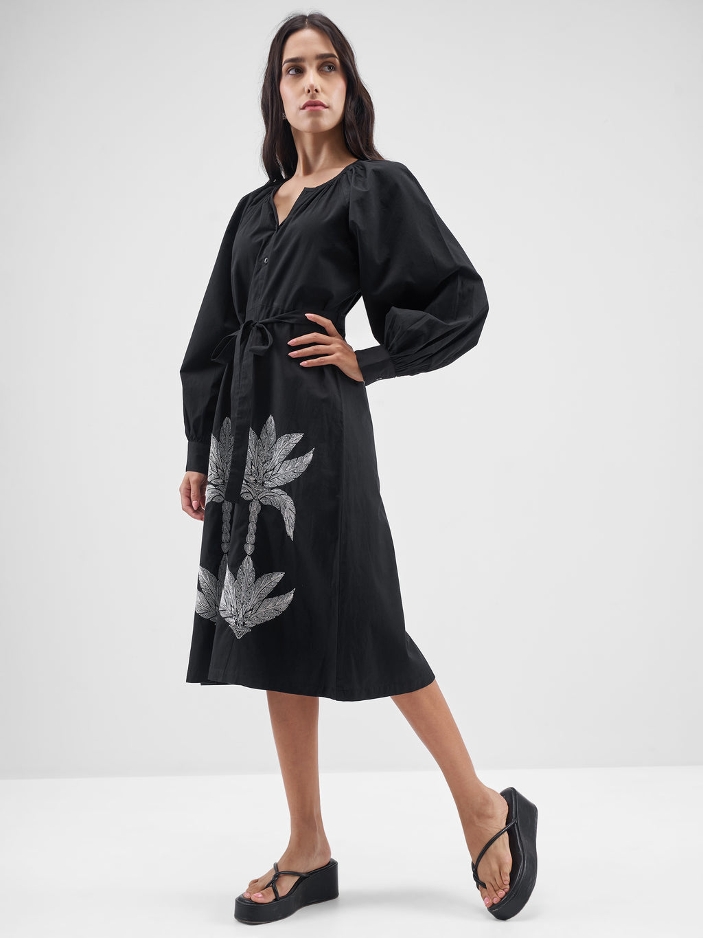Tokyo Talkies Women Black Printed Fit and Flare Dress - Black - Image 2