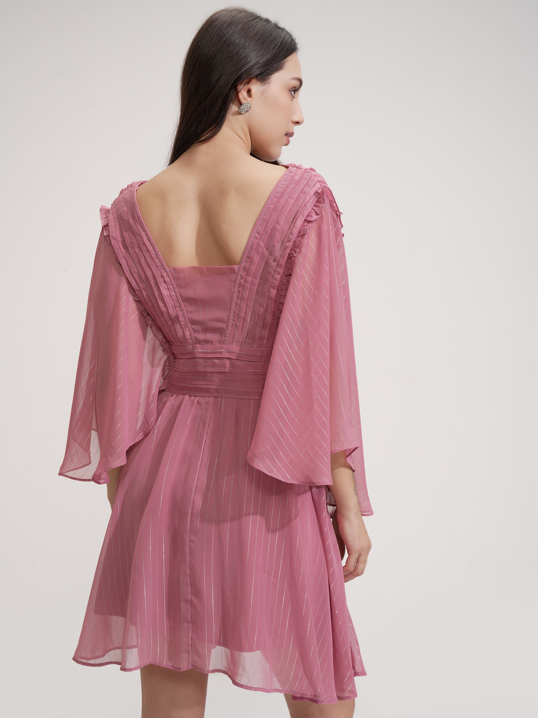 ESPYR By Tokyo Talkies Women Solid Fit and Flare Dress - Rose - Image 3