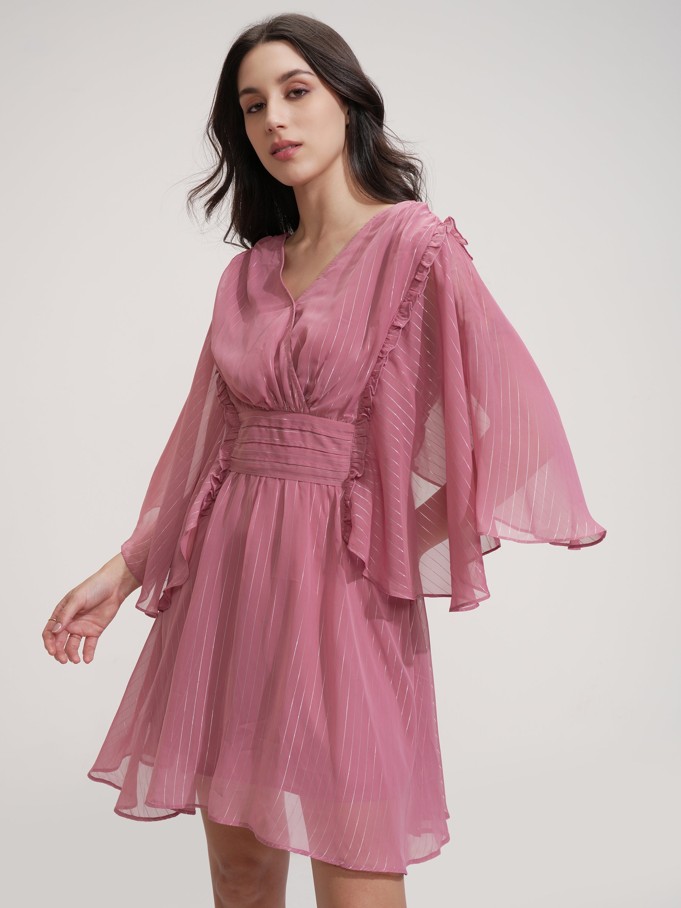 ESPYR By Tokyo Talkies Women Solid Fit and Flare Dress - Rose - Image 4