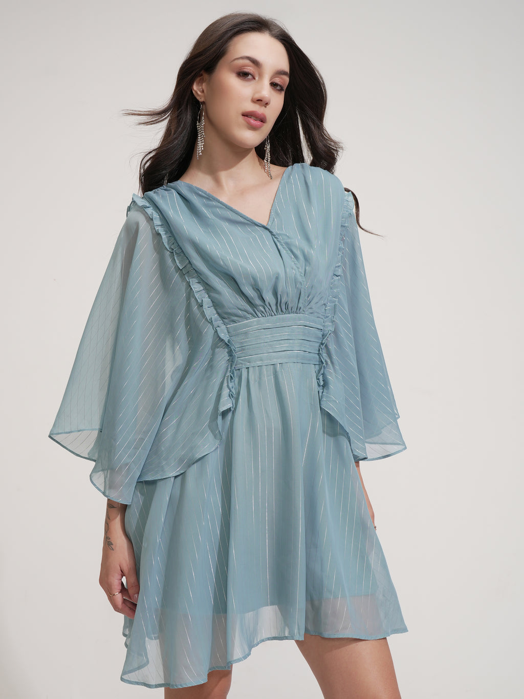 ESPYR By Tokyo Talkies Women Solid Fit and Flare Dress - Blue - Image 6