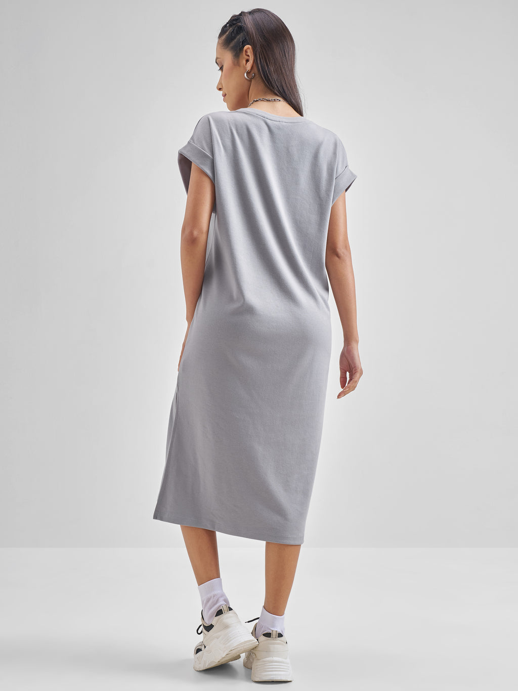 ESPYR By Tokyo Talkies Women Grey Printed T-shirt Dress - Grey - Image 3