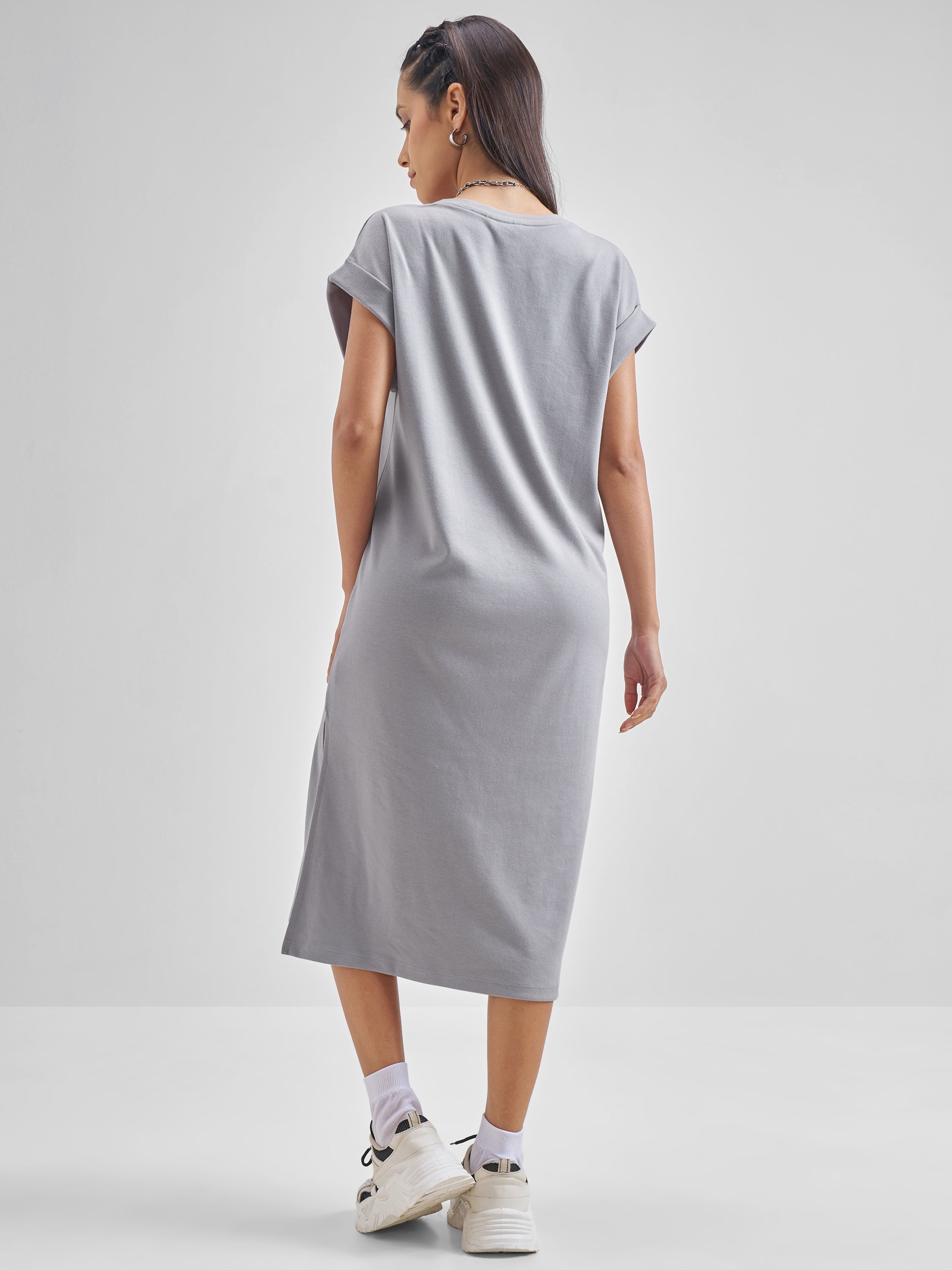 ESPYR By Tokyo Talkies Women Grey Printed T-shirt Dress - Grey - Image 3