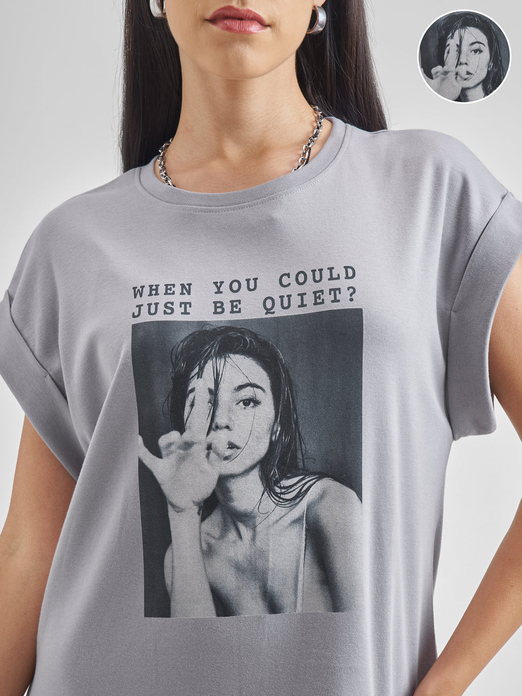 ESPYR By Tokyo Talkies Women Grey Printed T-shirt Dress - Grey - Image 5