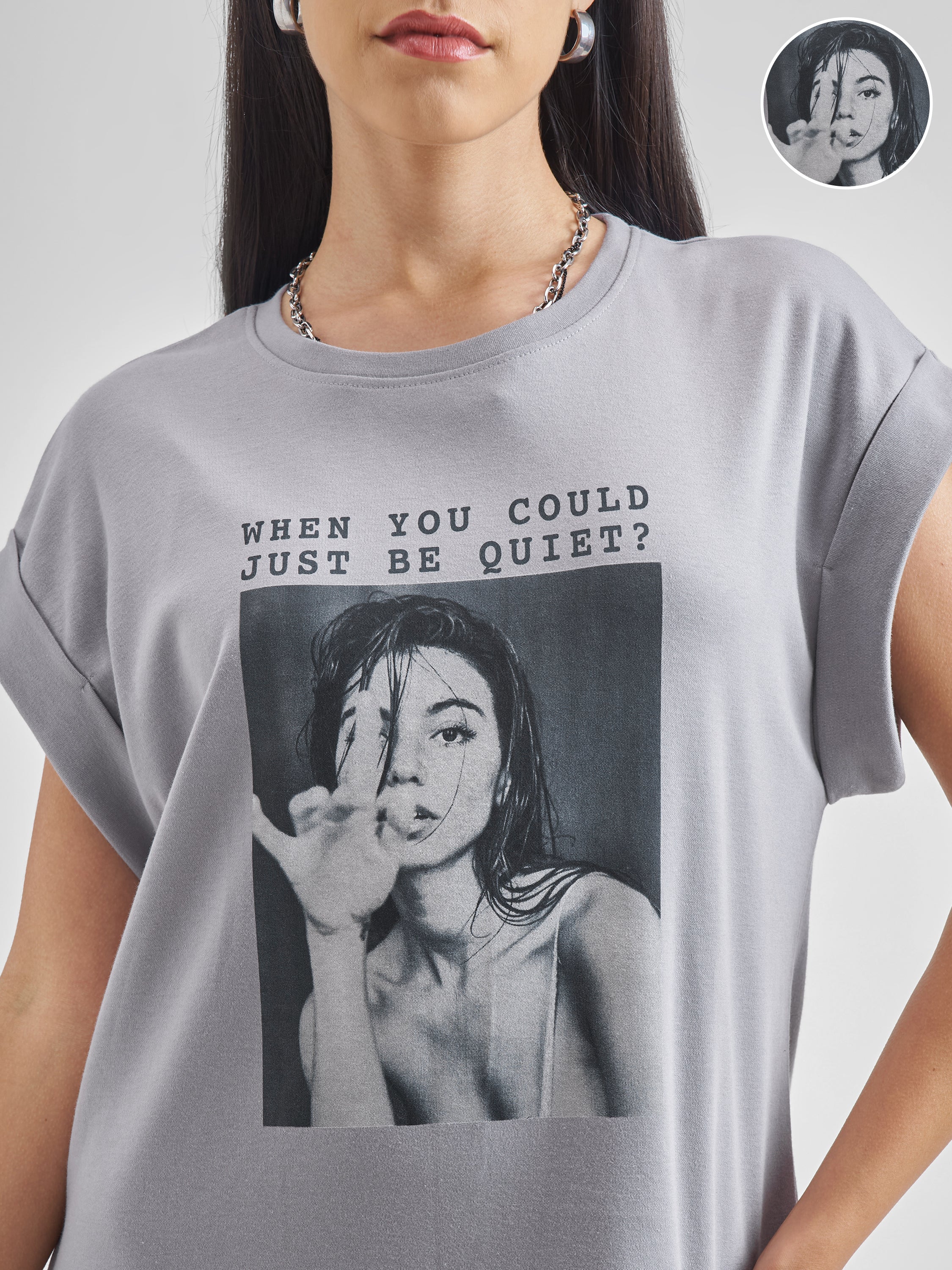 ESPYR By Tokyo Talkies Women Grey Printed T-shirt Dress - Grey - Image 5