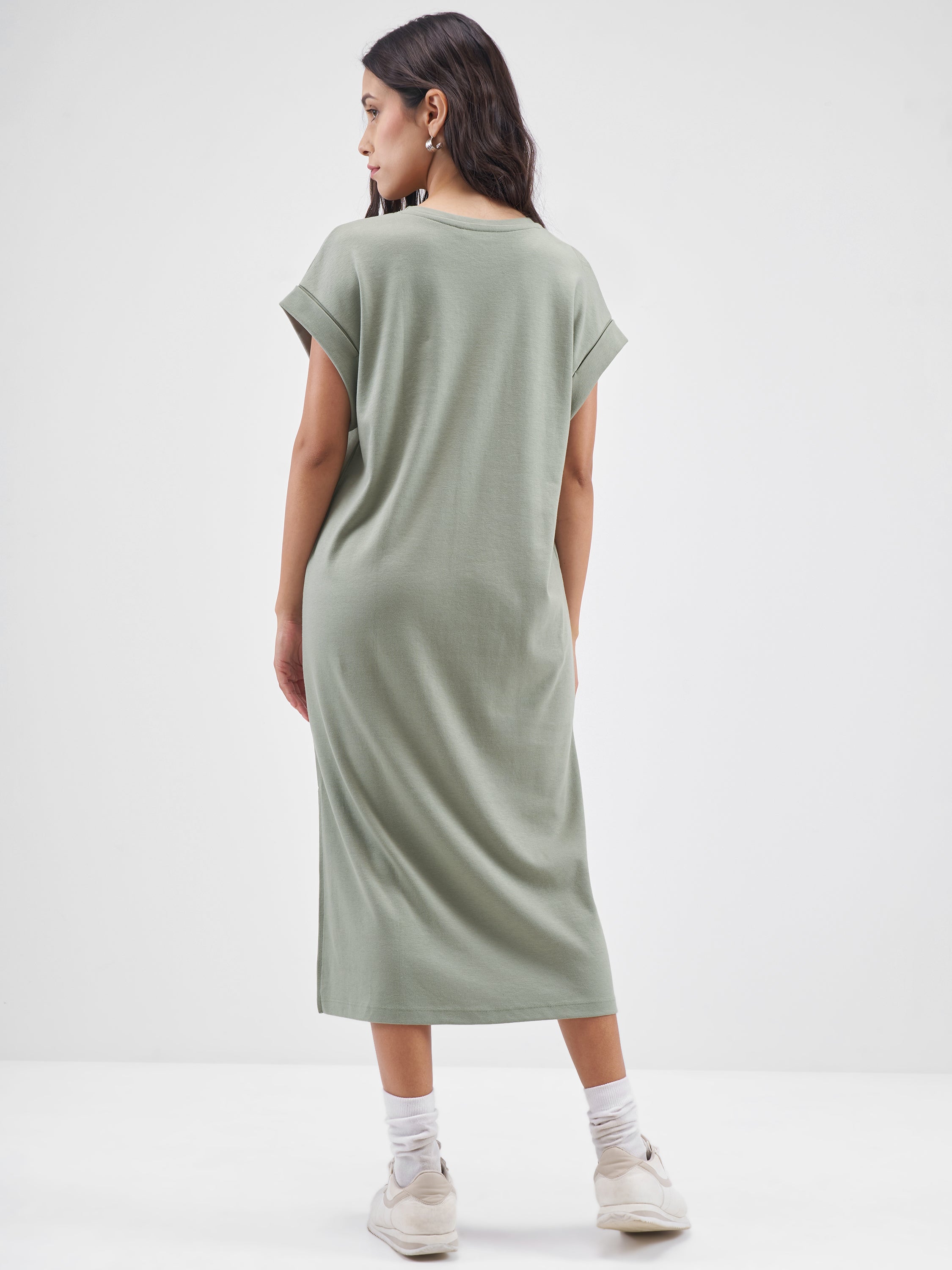 Tokyo Talkies Women Olive Printed T-shirt Dress - Olive - Image 3