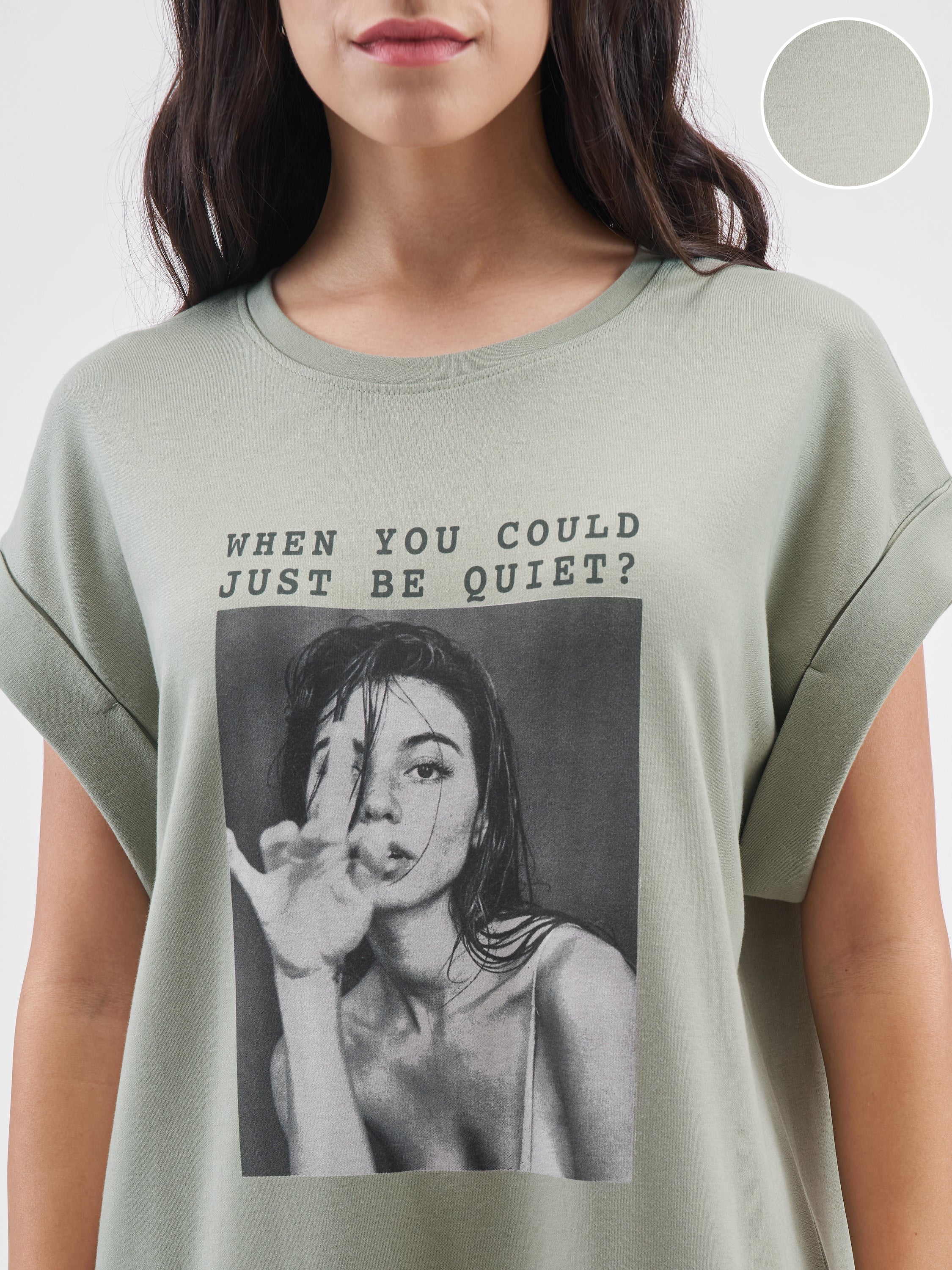 Tokyo Talkies Women Olive Printed T-shirt Dress - Olive - Image 5