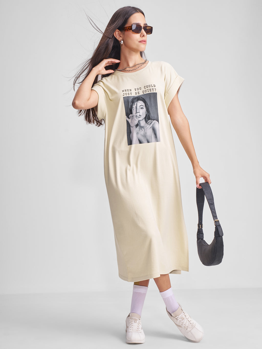 Tokyo Talkies Women Beige Printed T-shirt Dress - Beige - Image 2