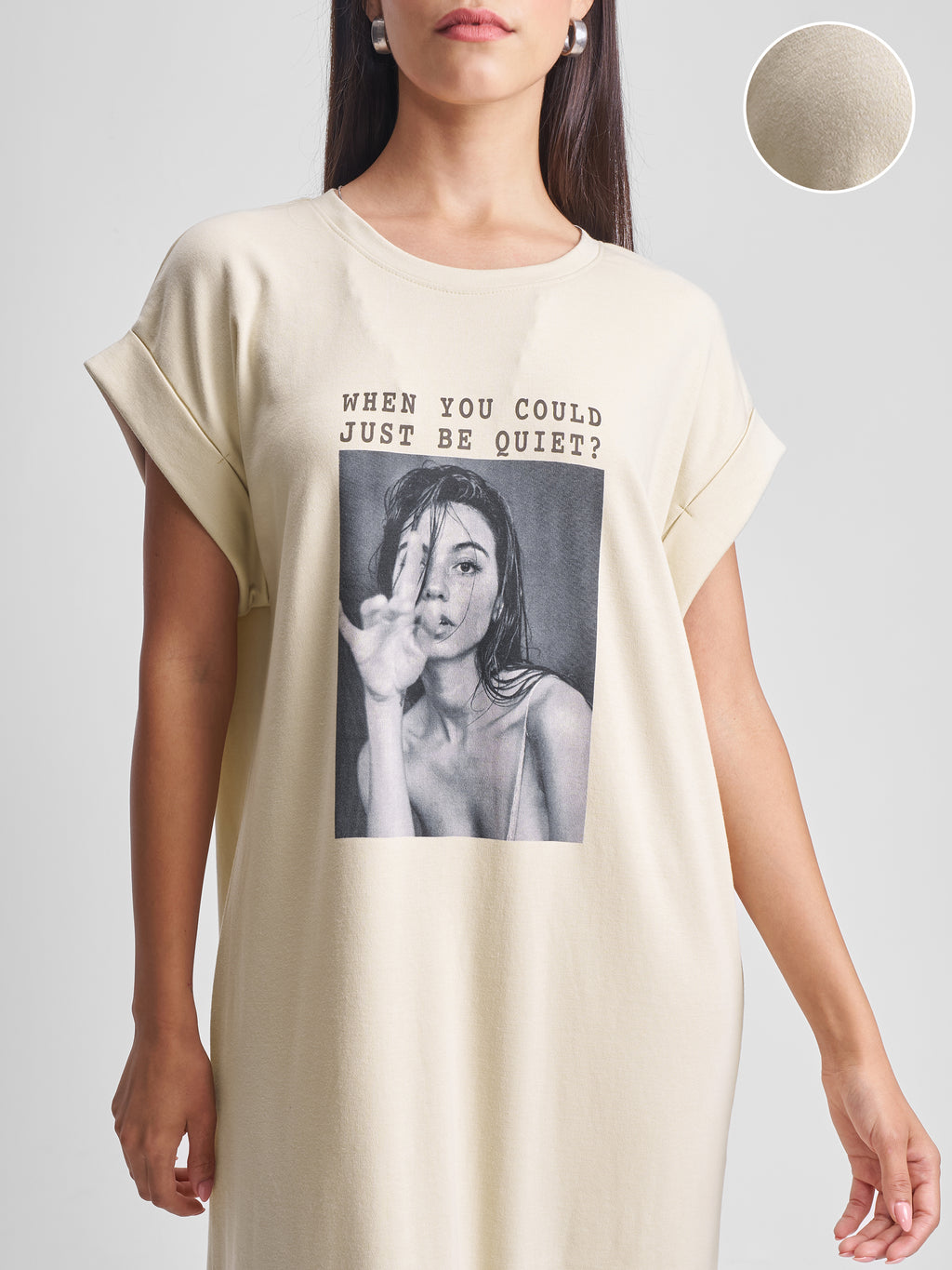 Tokyo Talkies Women Beige Printed T-shirt Dress - Beige - Image 5
