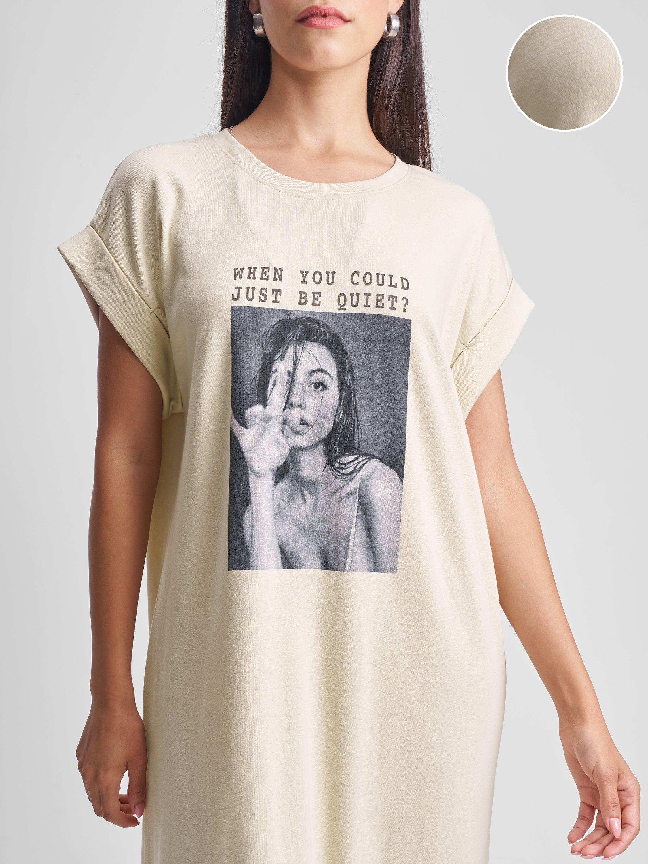 Tokyo Talkies Women Beige Printed T-shirt Dress - Beige - Image 5