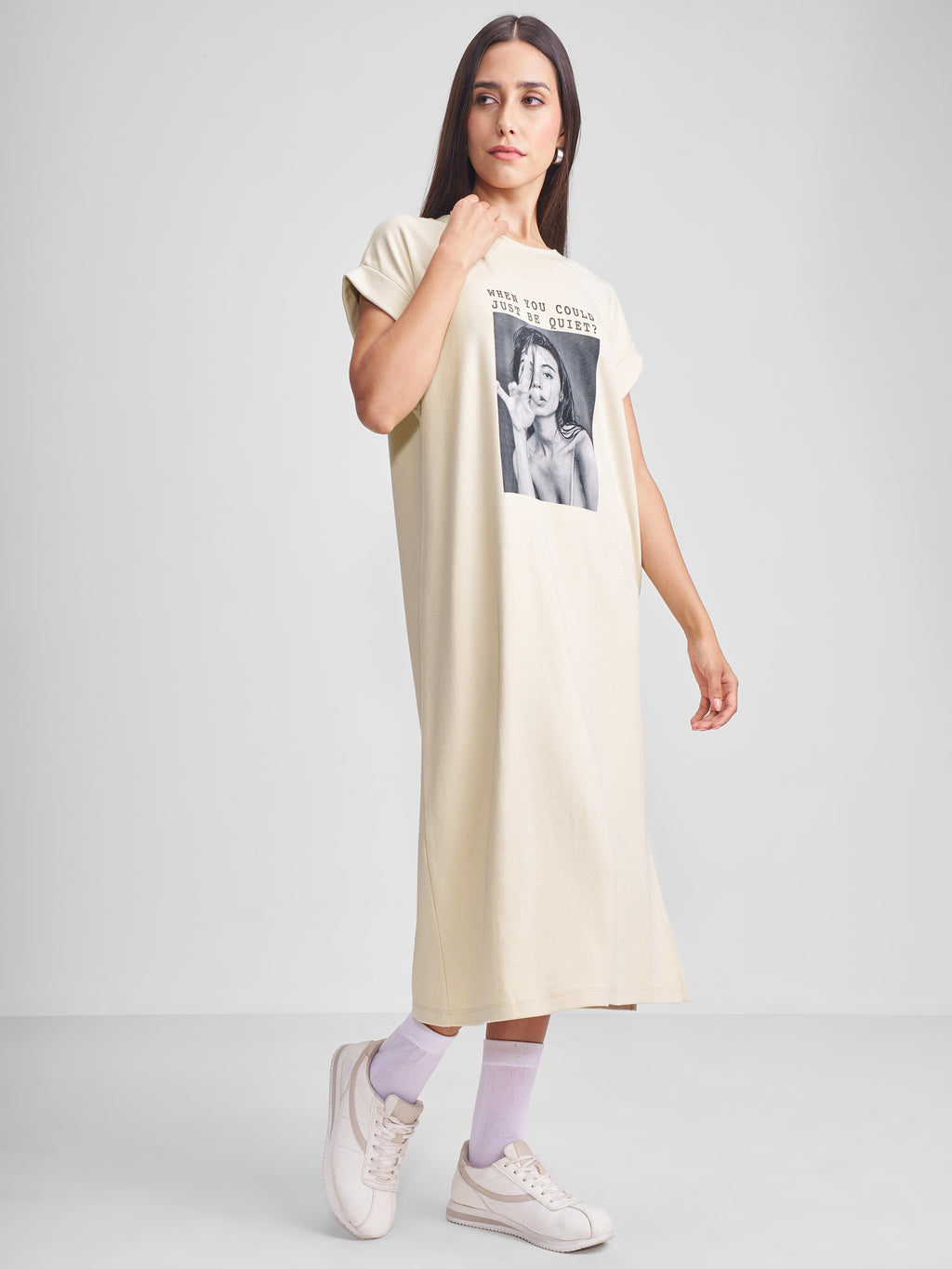 Tokyo Talkies Women Beige Printed T-shirt Dress - Beige - Image 6