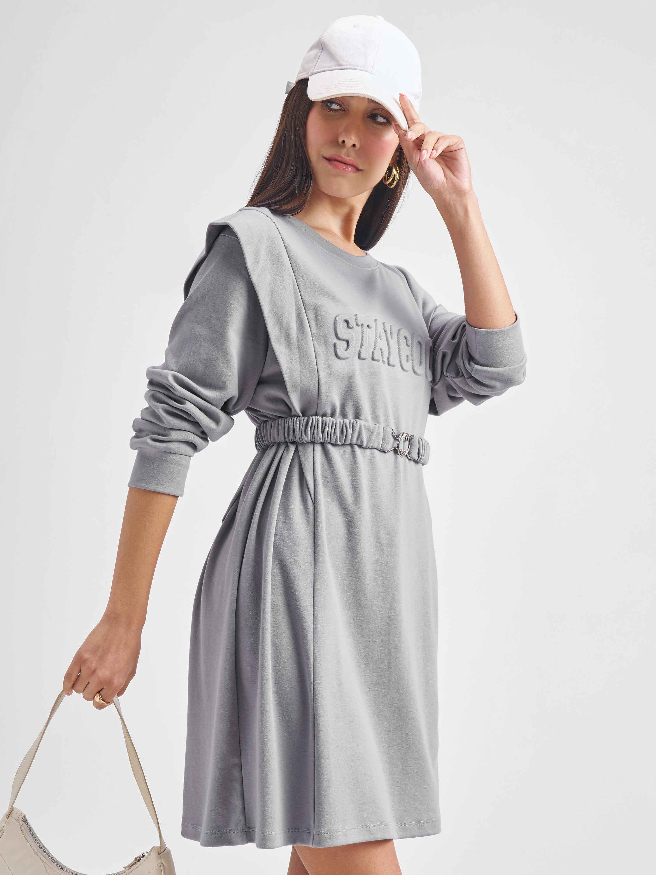 Tokyo Talkies Women Grey Solid Fit and Flare Dress - Grey - Image 6