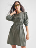 Tokyo Talkies Women Olive Solid Fit and Flare Dress - Olive - Image 1
