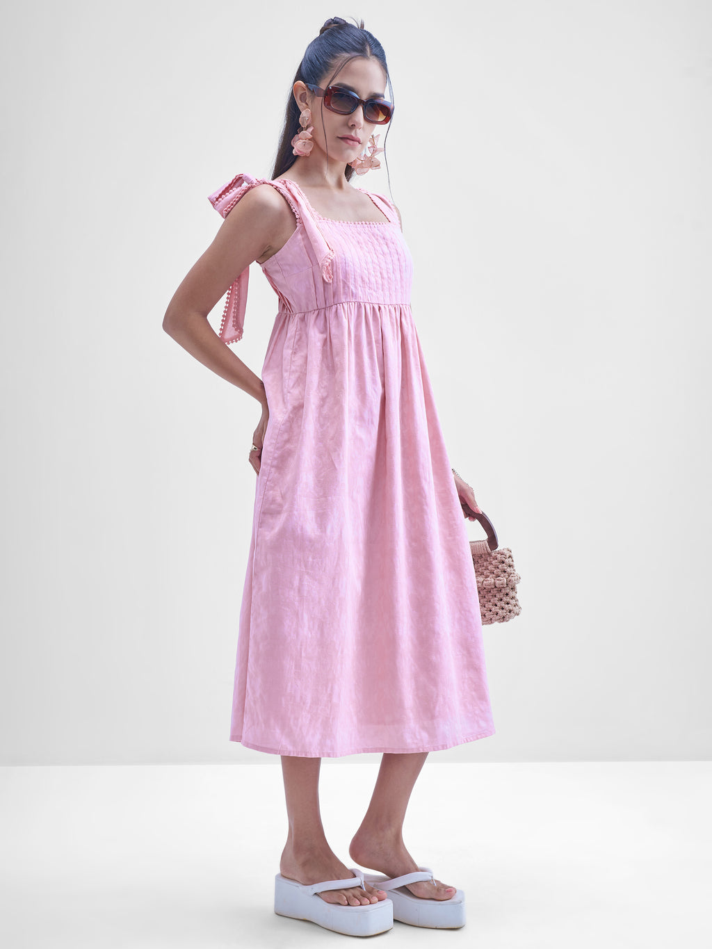 Tokyo Talkies Women Pink Solid Fit and Flare Dress - Pink - Image 4