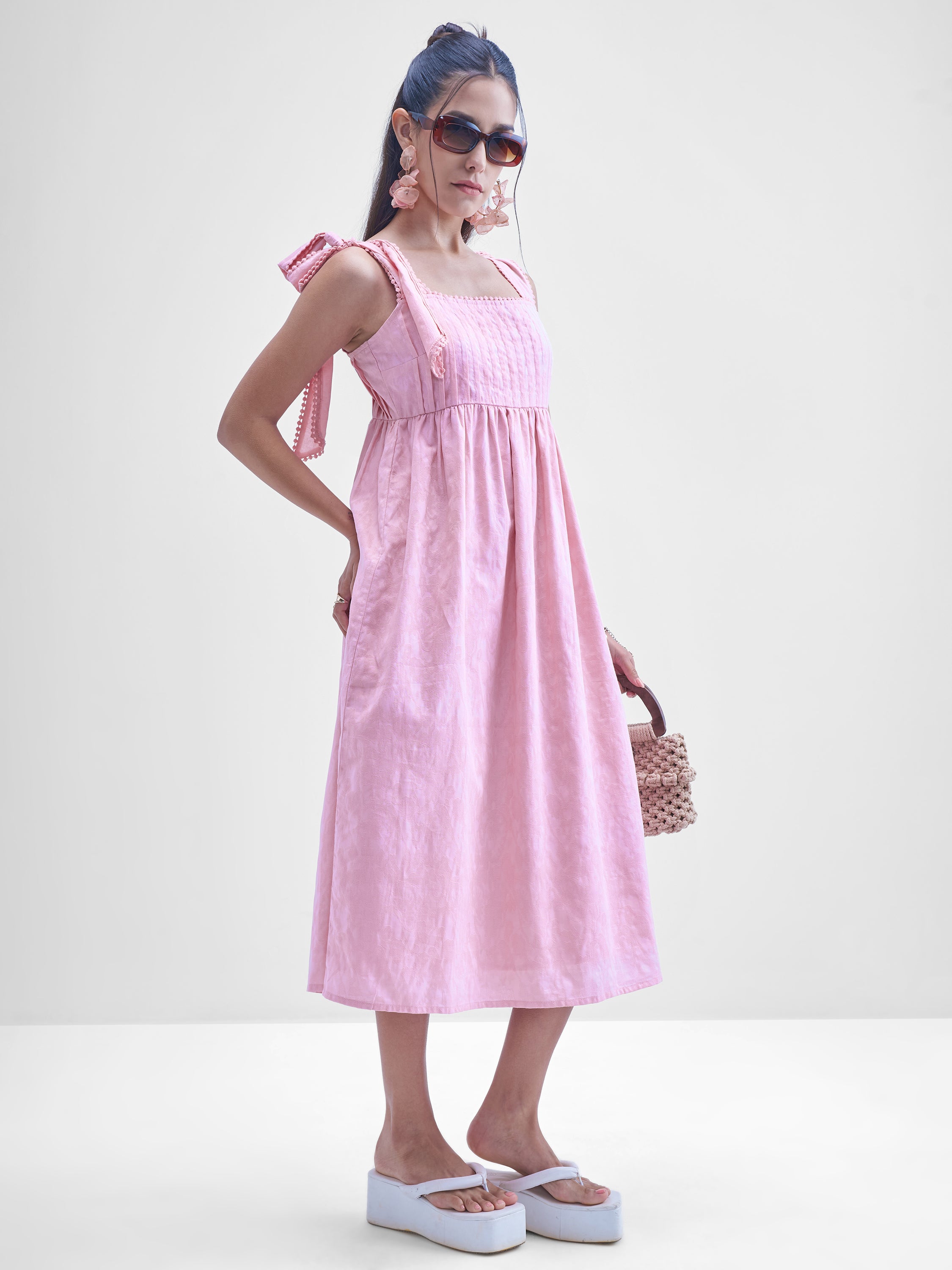 Tokyo Talkies Women Pink Solid Fit and Flare Dress - Pink - Image 4